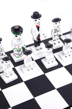 Ajedrez Dia de Muertos / Escultura de Madera Arte Popular Mexicano Ajedrez