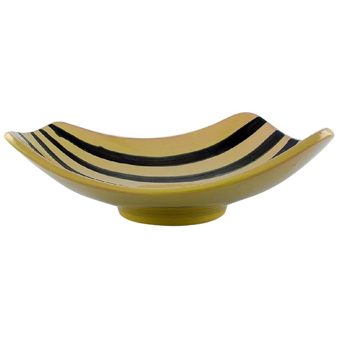 Gabriel Keramik, Sweden, "Tropik" Dish in Glazed Ceramics, Striped Design For Sale