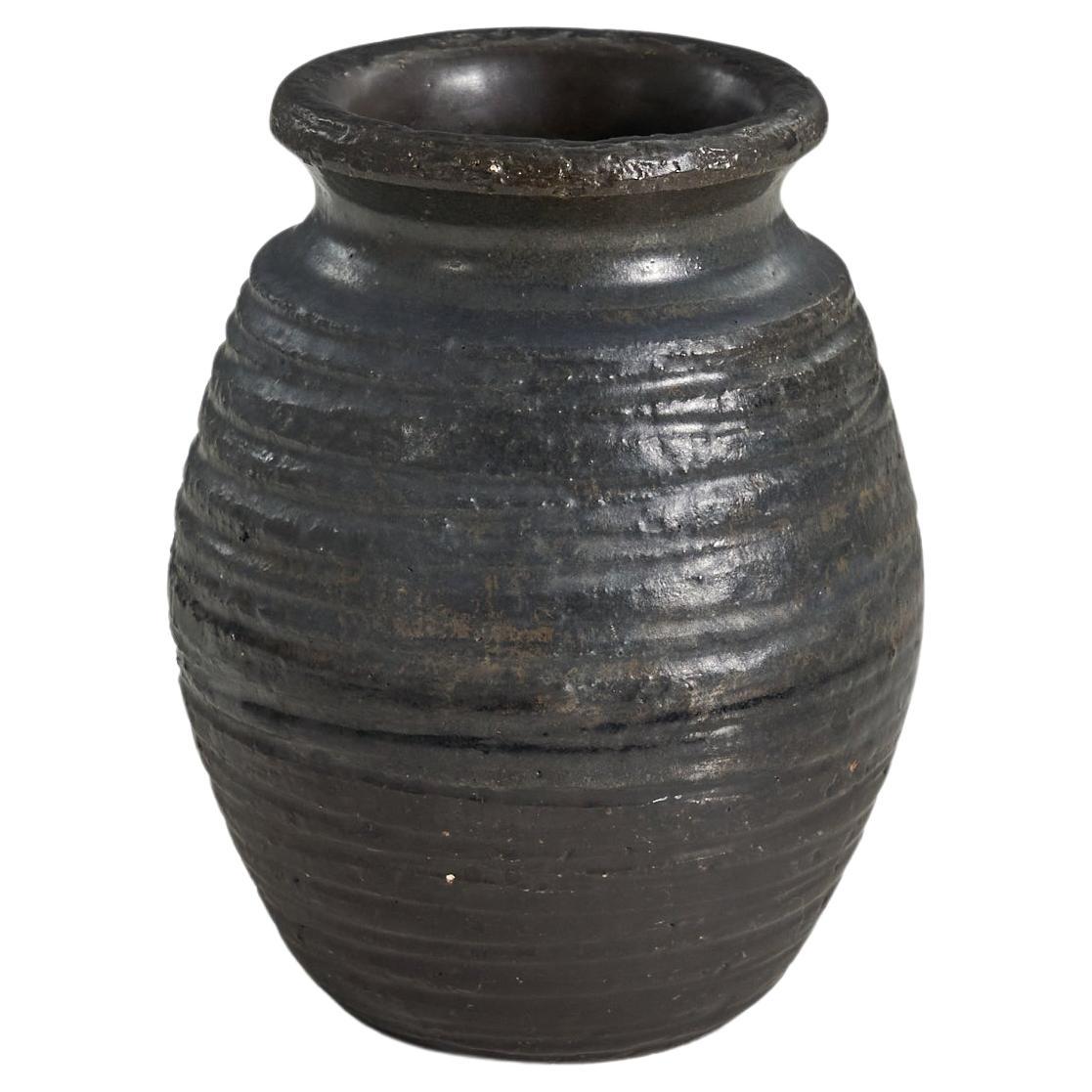 Gabriel Keramik, Vase, Black-Glazed Earthenware, Sweden, c. 1940s