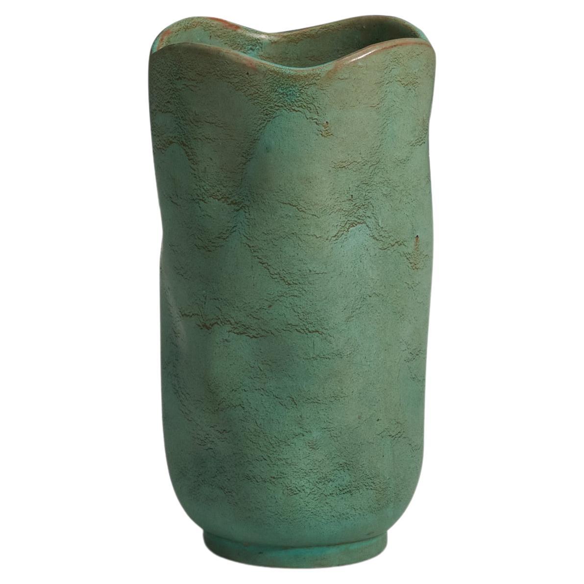 Gabriel Keramik, Vase, Green Glazed Earthenware, Sweden, 1940s For Sale