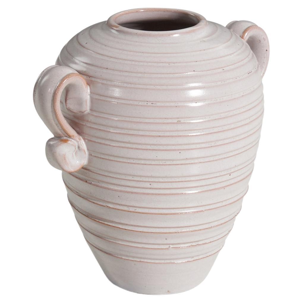 Gabriel Keramik, Vase, White And Pink, Glazed Earthenware, Sweden, c. 1930s