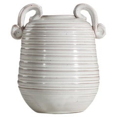 Vintage Gabriel Keramik, Vase, White Glazed Earthenware, Sweden, C. 1930s