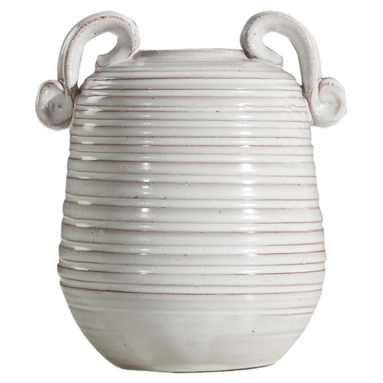 Gabriel Keramik, Vase, White Glazed Earthenware, Sweden, C. 1930s For Sale