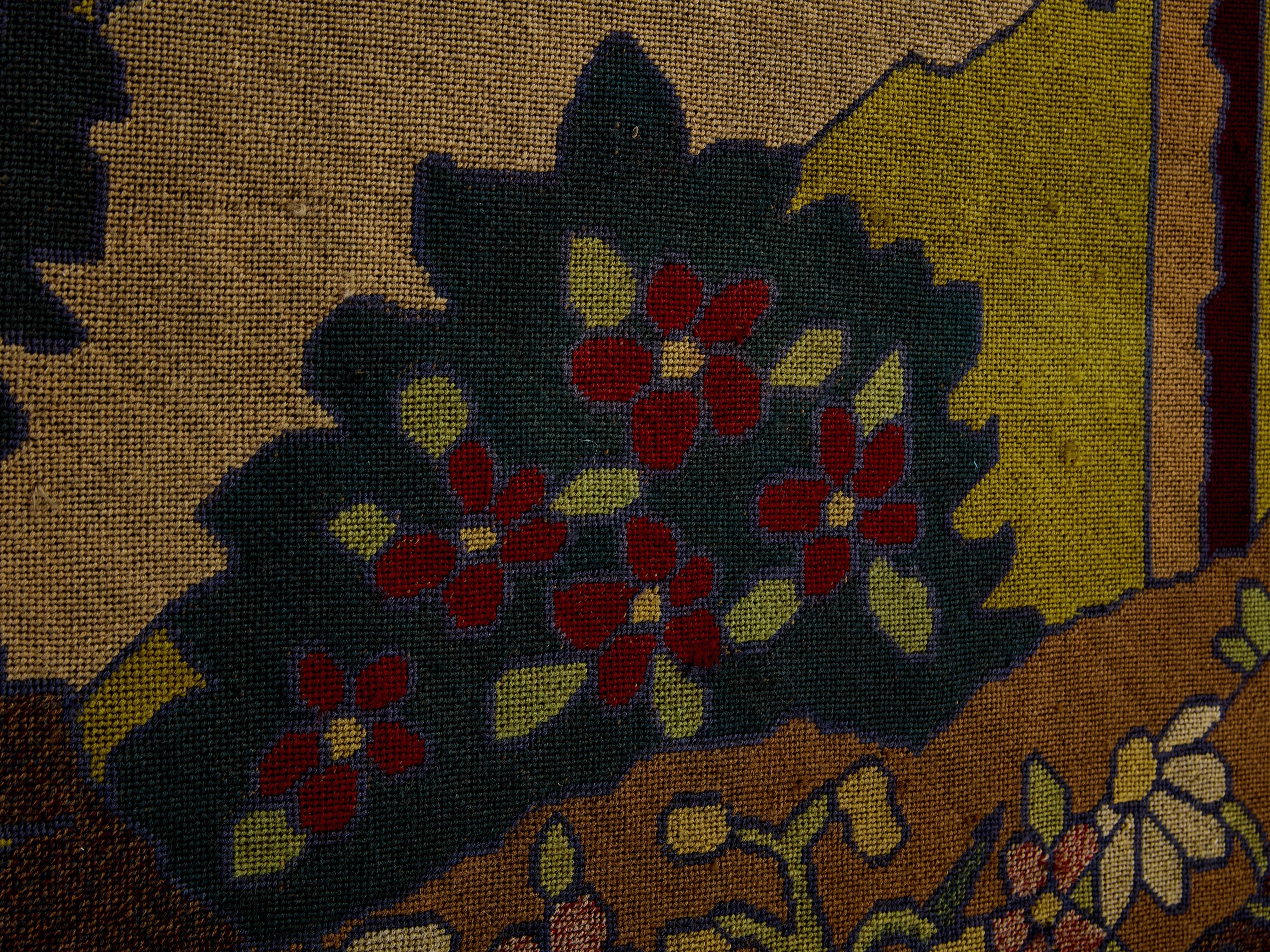 Wool Gabriel Laneyrie petit-point needlework panel tapestry 1934 For Sale