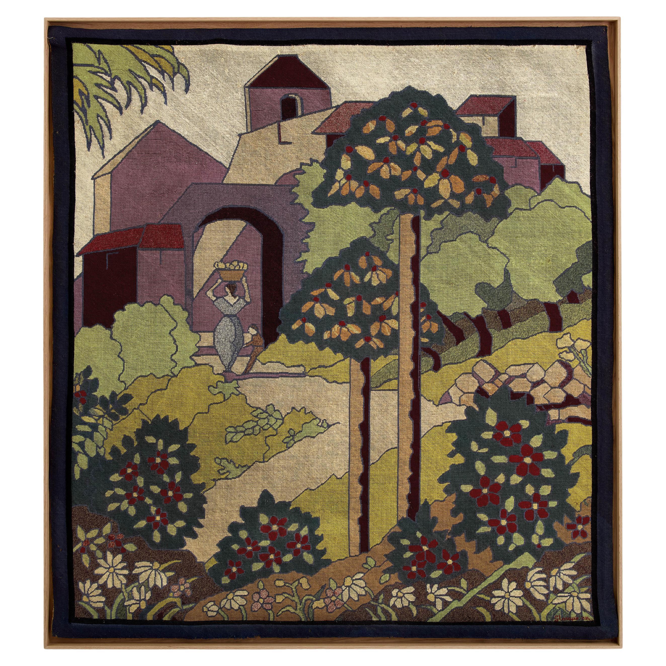 Gabriel Laneyrie petit-point needlework panel tapestry 1934 For Sale