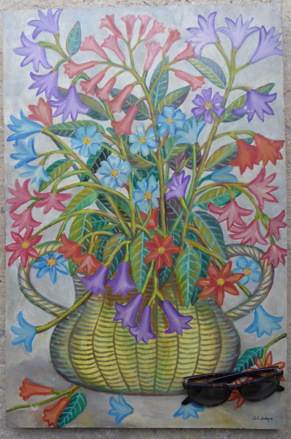Gabriel Lévéque Olio/Masonite Natura morta Pittura moderna di metà secolo Haiti 1960 in vendita 4