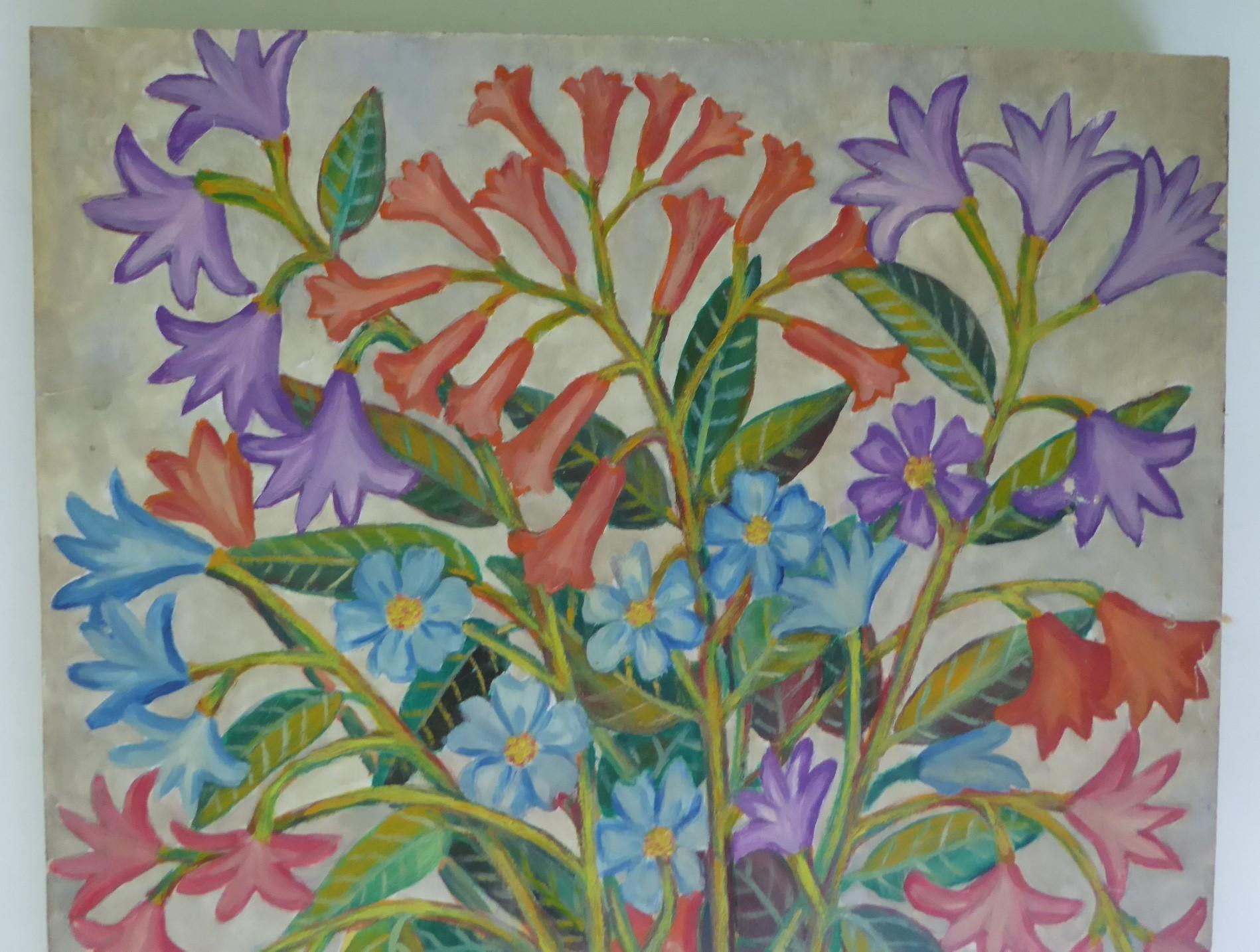 Moderno Gabriel Lévéque Olio/Masonite Natura morta Pittura moderna di metà secolo Haiti 1960 in vendita