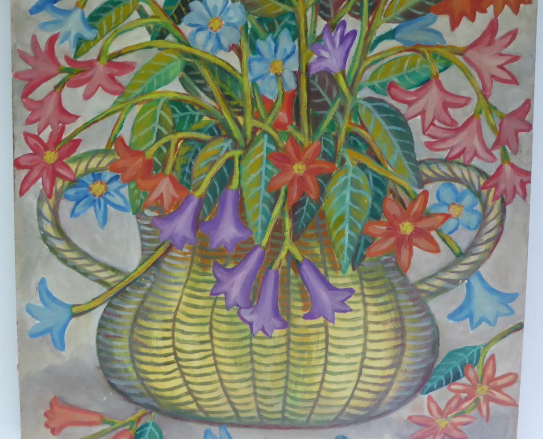 Haitiano Gabriel Lévéque Olio/Masonite Natura morta Pittura moderna di metà secolo Haiti 1960 in vendita
