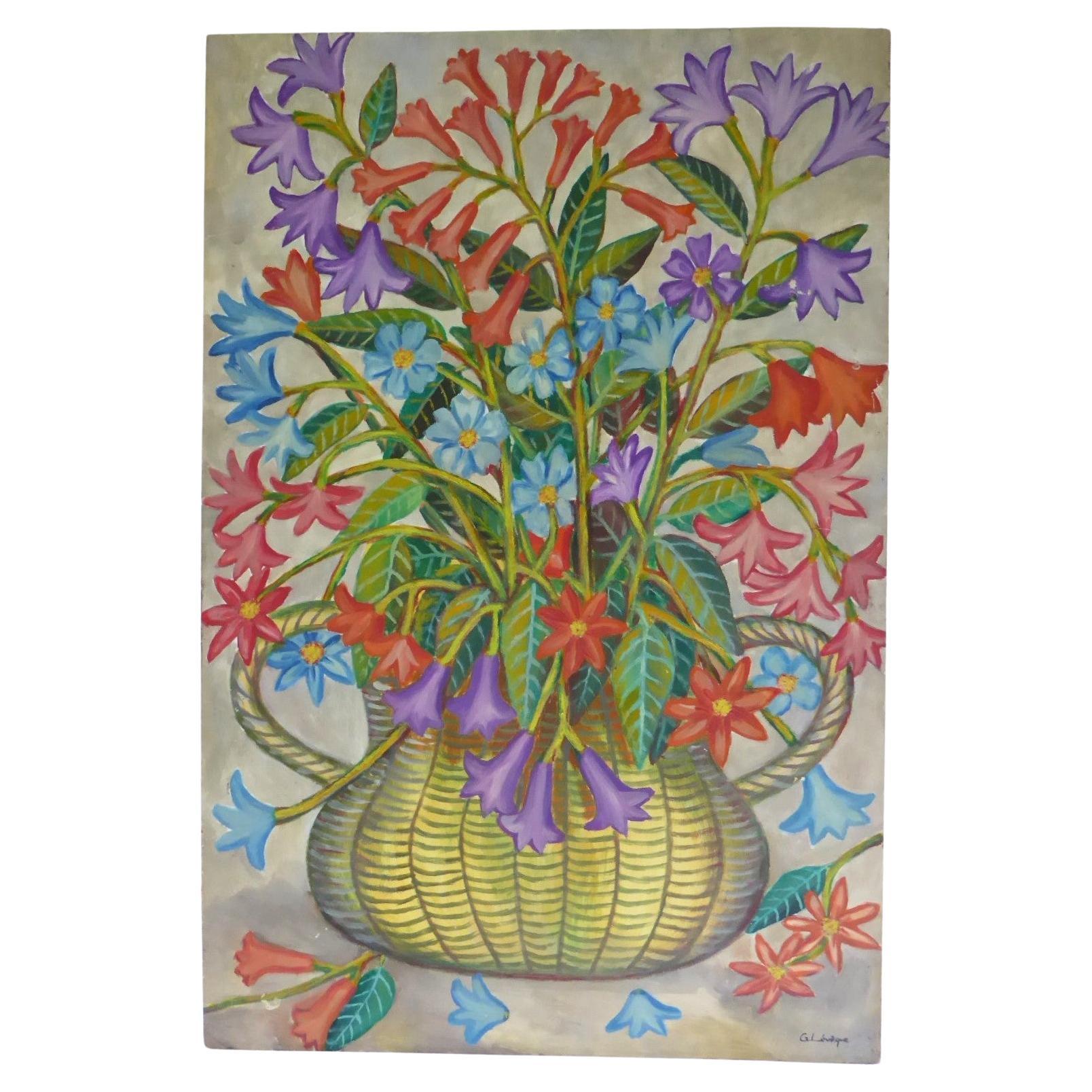 Gabriel Lévéque Oil/Masonite Still Life Mid Century Modern Painting Haiti 1960s