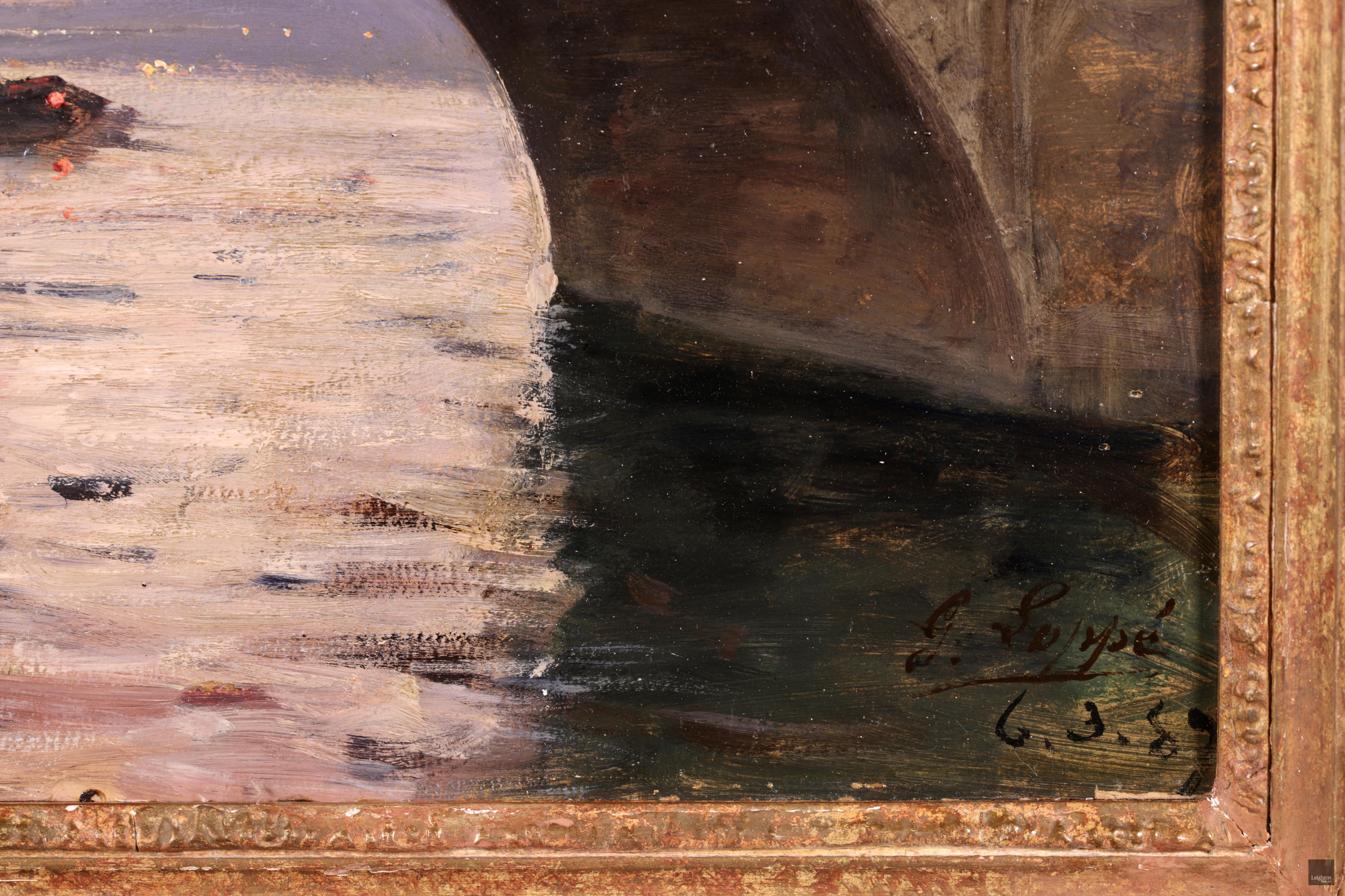 En dessous du Pont Marie - Paris 1889, paysage de rivière impressionniste à l'huile de Gabriel Loppe 5