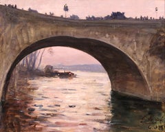 Below the Pont Marie - Paris 1889, Impressionist Oil Riverscape by Gabriel Loppe