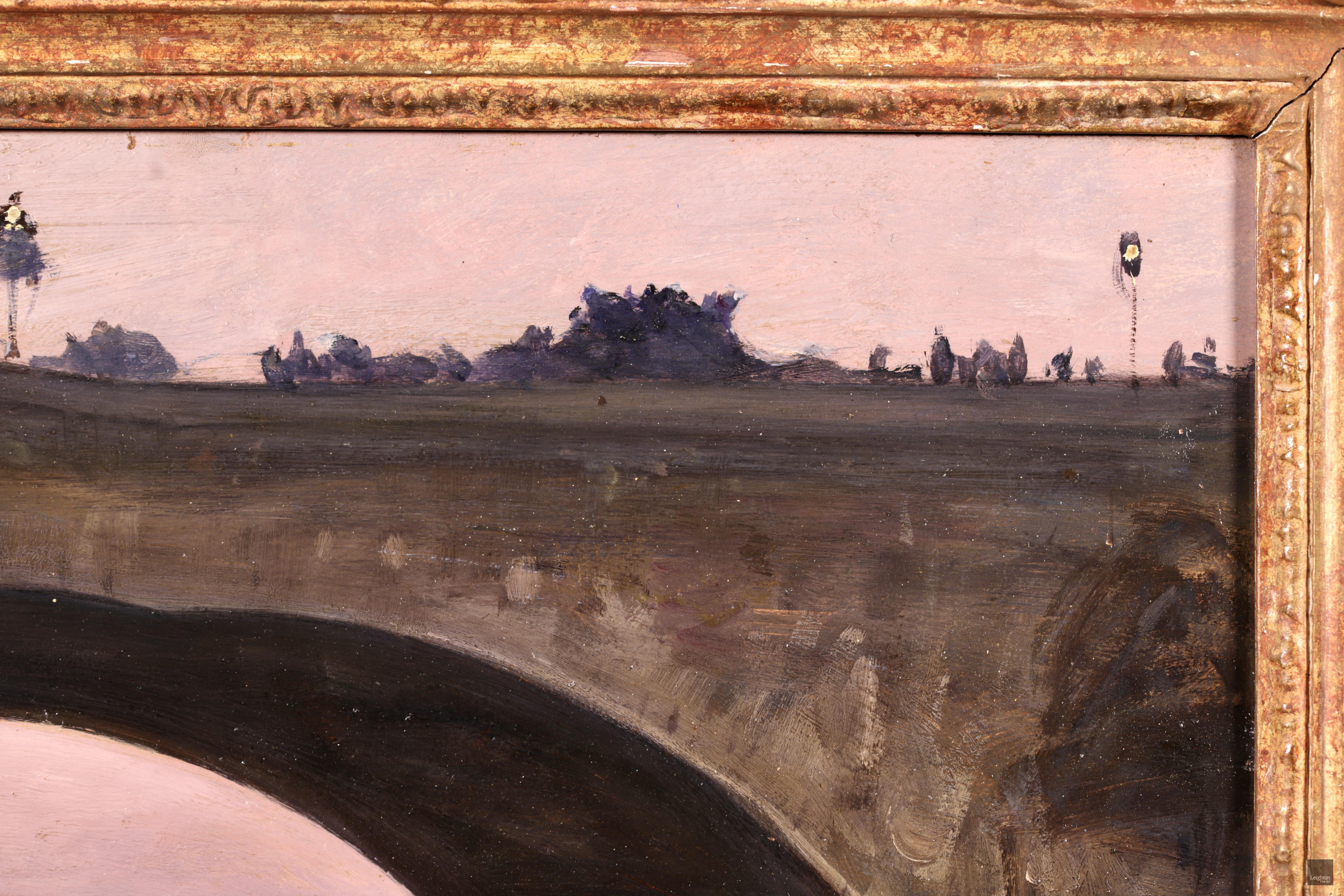 En dessous du Pont Marie - Paris 1889, paysage de rivière impressionniste à l'huile de Gabriel Loppe - Impressionnisme Painting par Gabriel Loppé