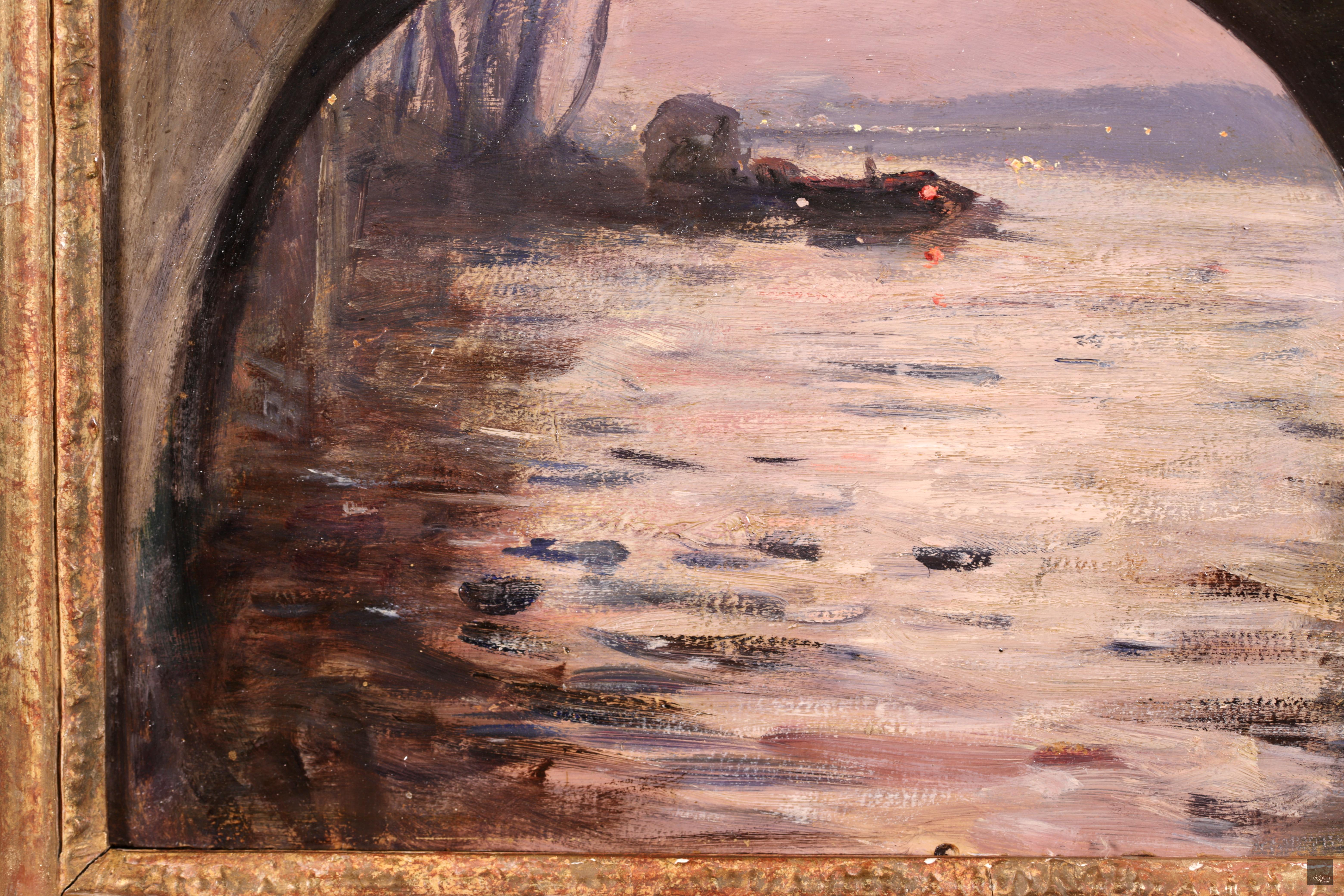 En dessous du Pont Marie - Paris 1889, paysage de rivière impressionniste à l'huile de Gabriel Loppe 2