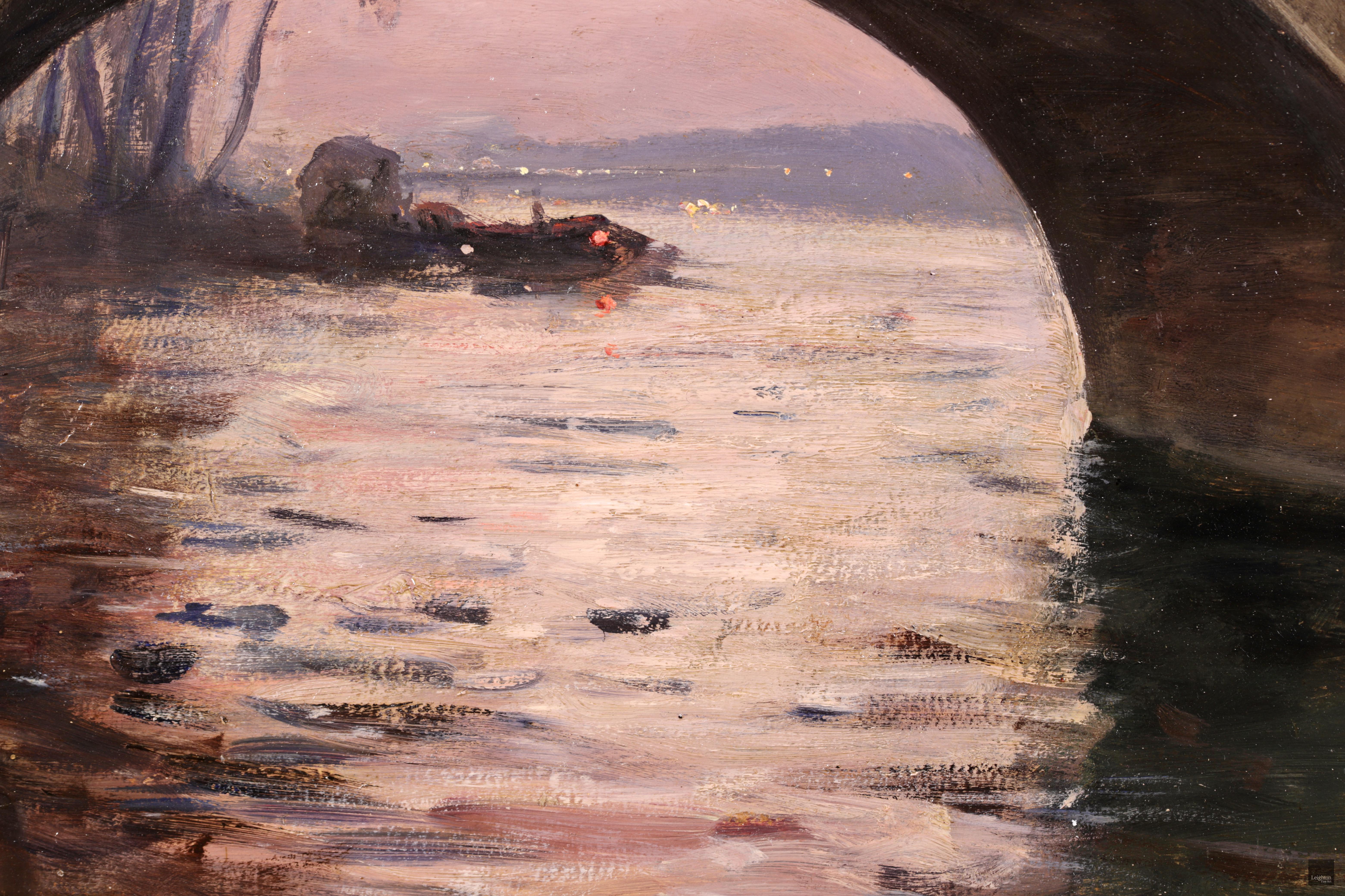 En dessous du Pont Marie - Paris 1889, paysage de rivière impressionniste à l'huile de Gabriel Loppe 3