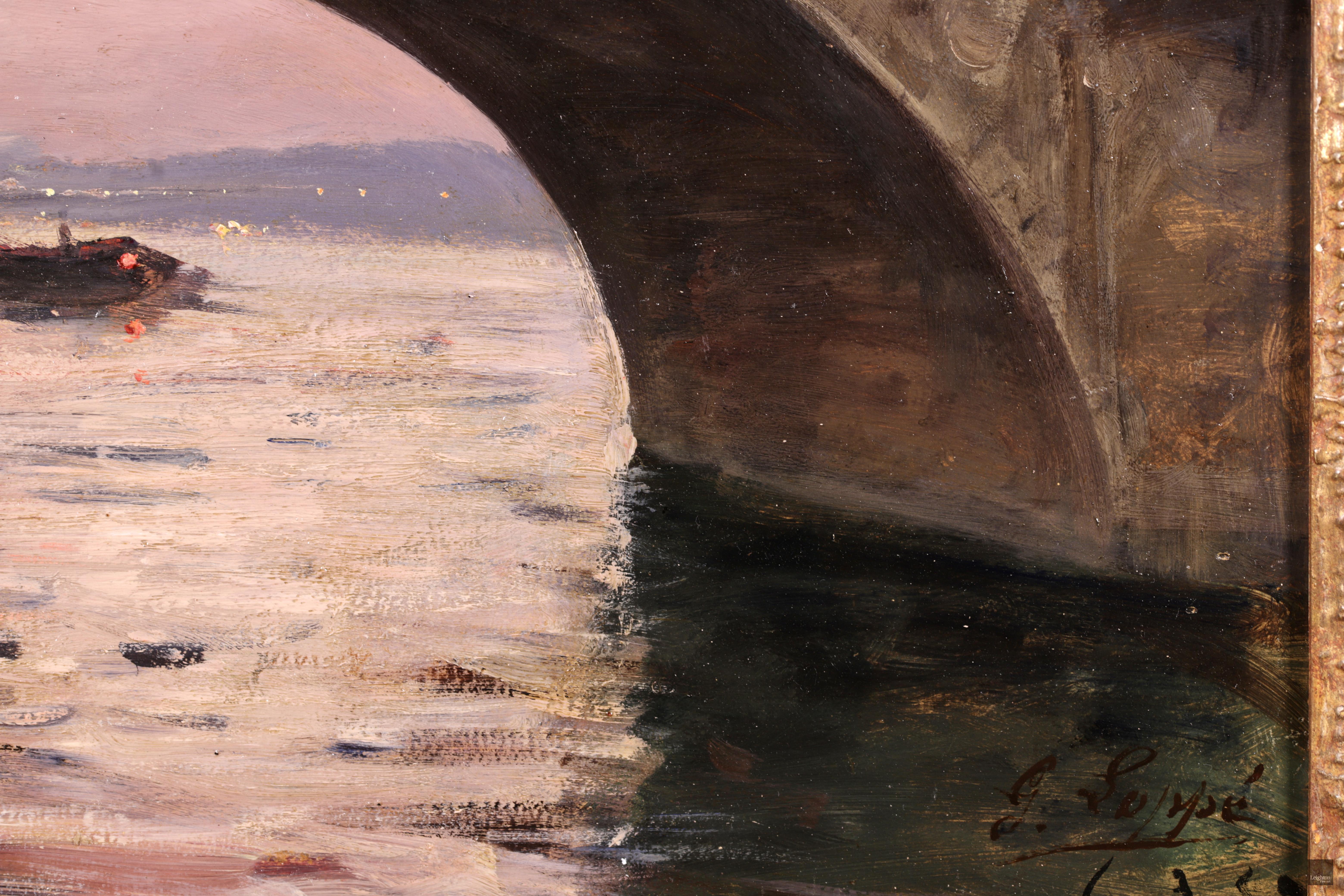 En dessous du Pont Marie - Paris 1889, paysage de rivière impressionniste à l'huile de Gabriel Loppe 4