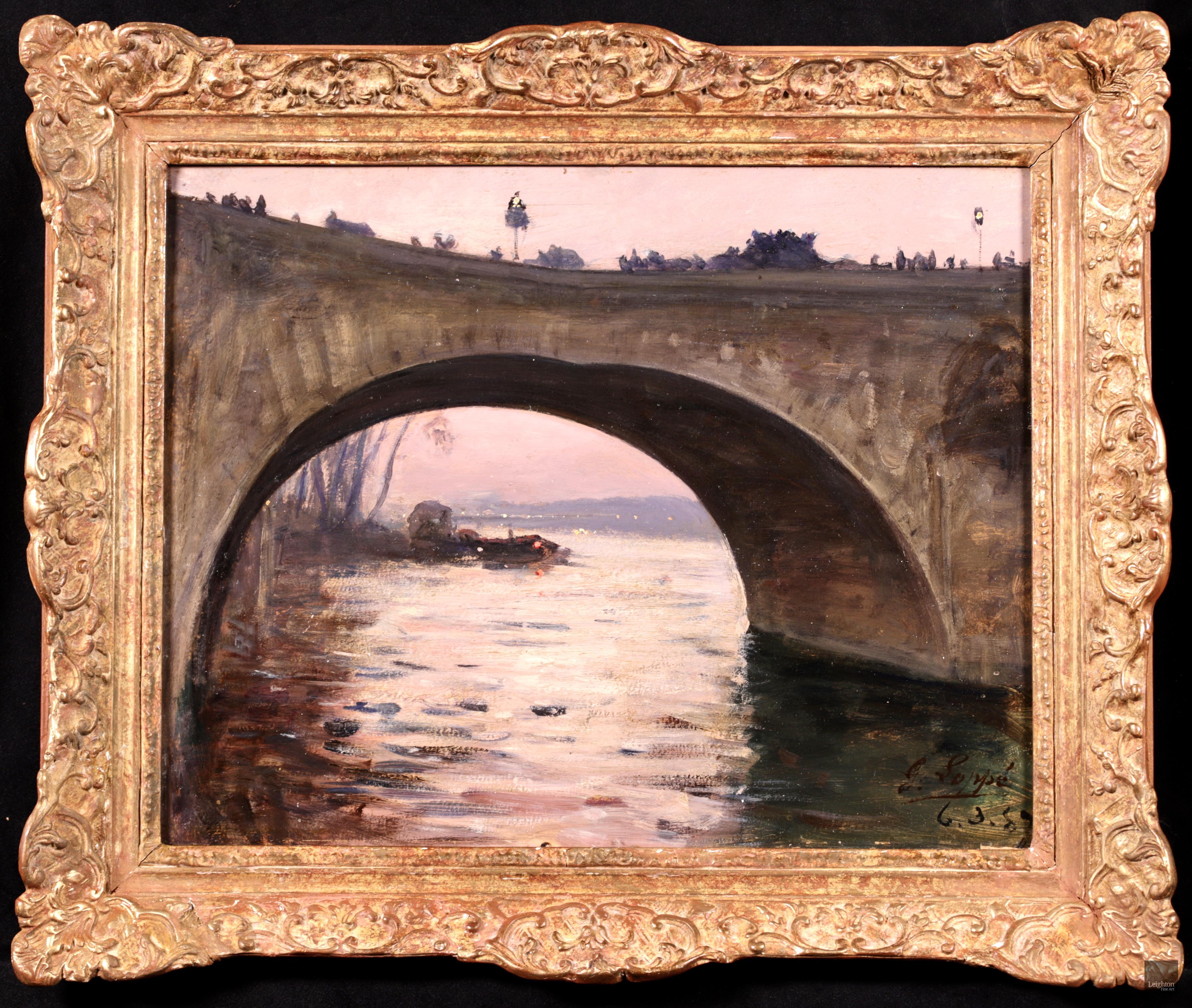 Below the Pont Neuf - Paris 1889, Impressionist Oil, Riverscape by Gabriel Loppe