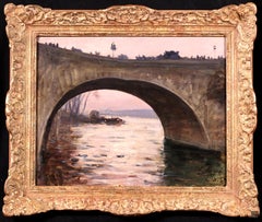 Below the Pont Neuf - Paris 1889, Impressionist Oil, Riverscape by Gabriel Loppe