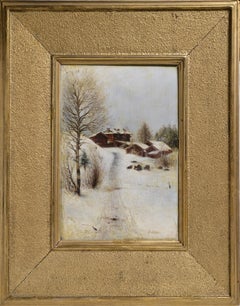 Winter House in Swiss Foothills 19th century Landscape French Impressionist
