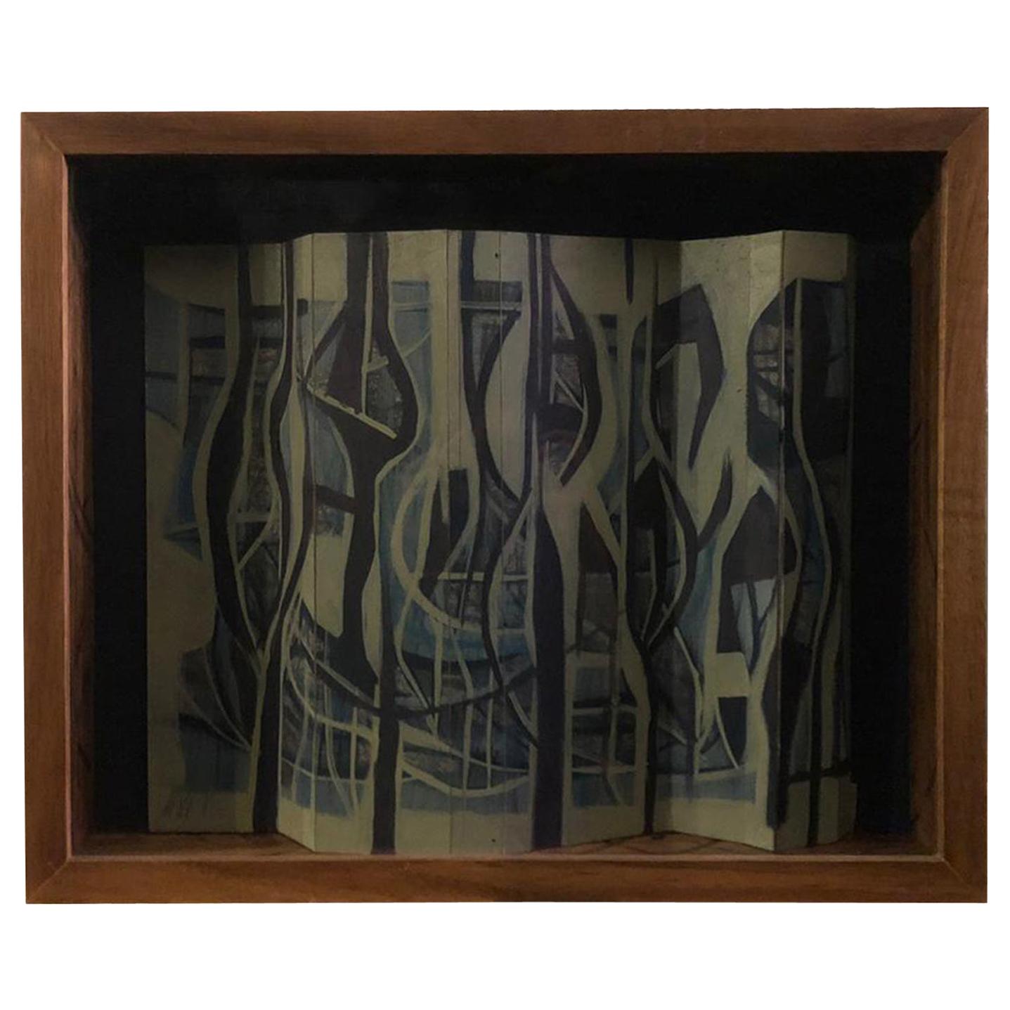 Gabriel Macotela Acrylic on Cardboard Painting on Wood Showcase