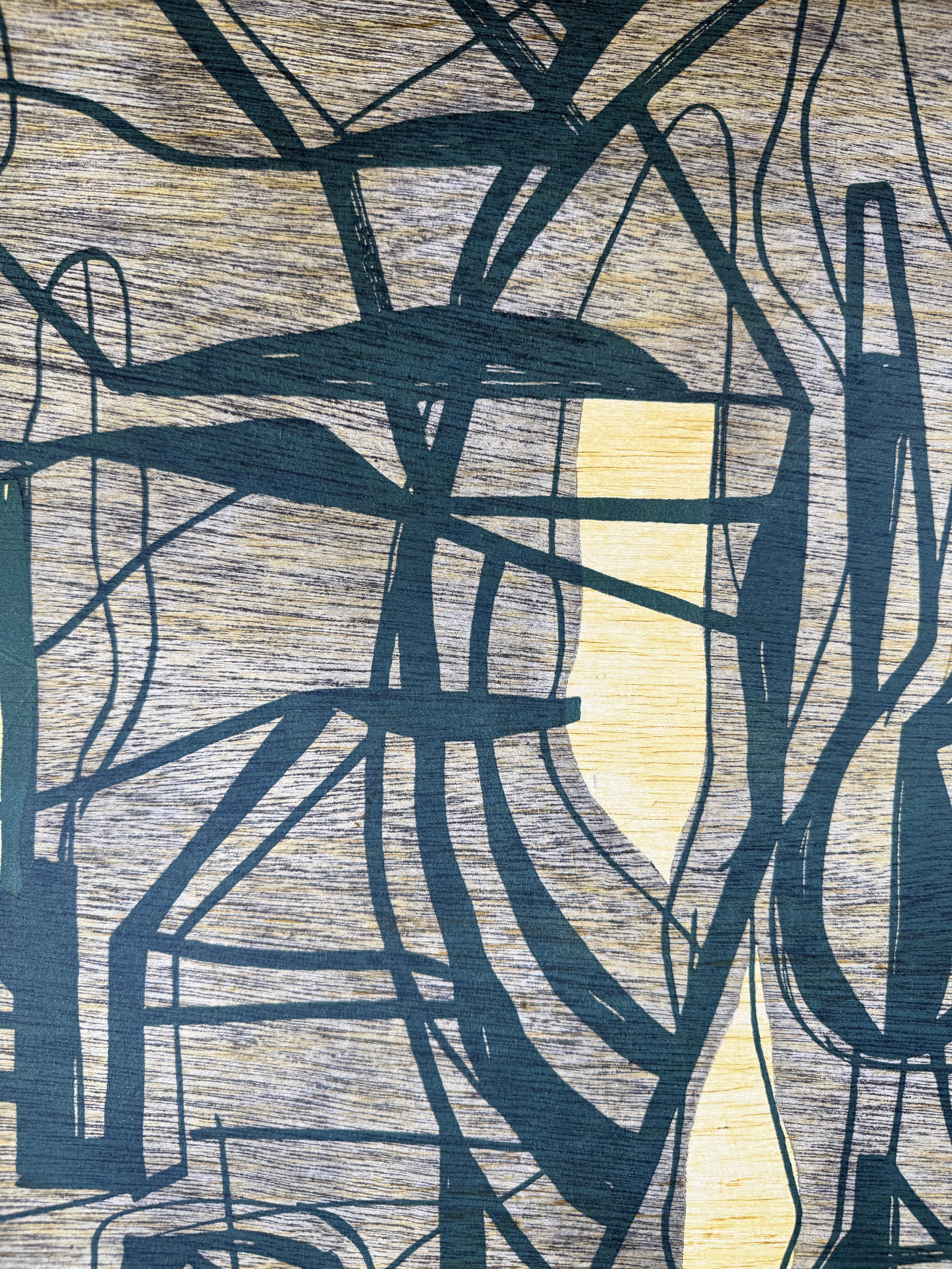 2020 Original Woodcut on 3 Plates 30x44in signed limited edition abstract - Brown Abstract Print by Gabriel Macotela
