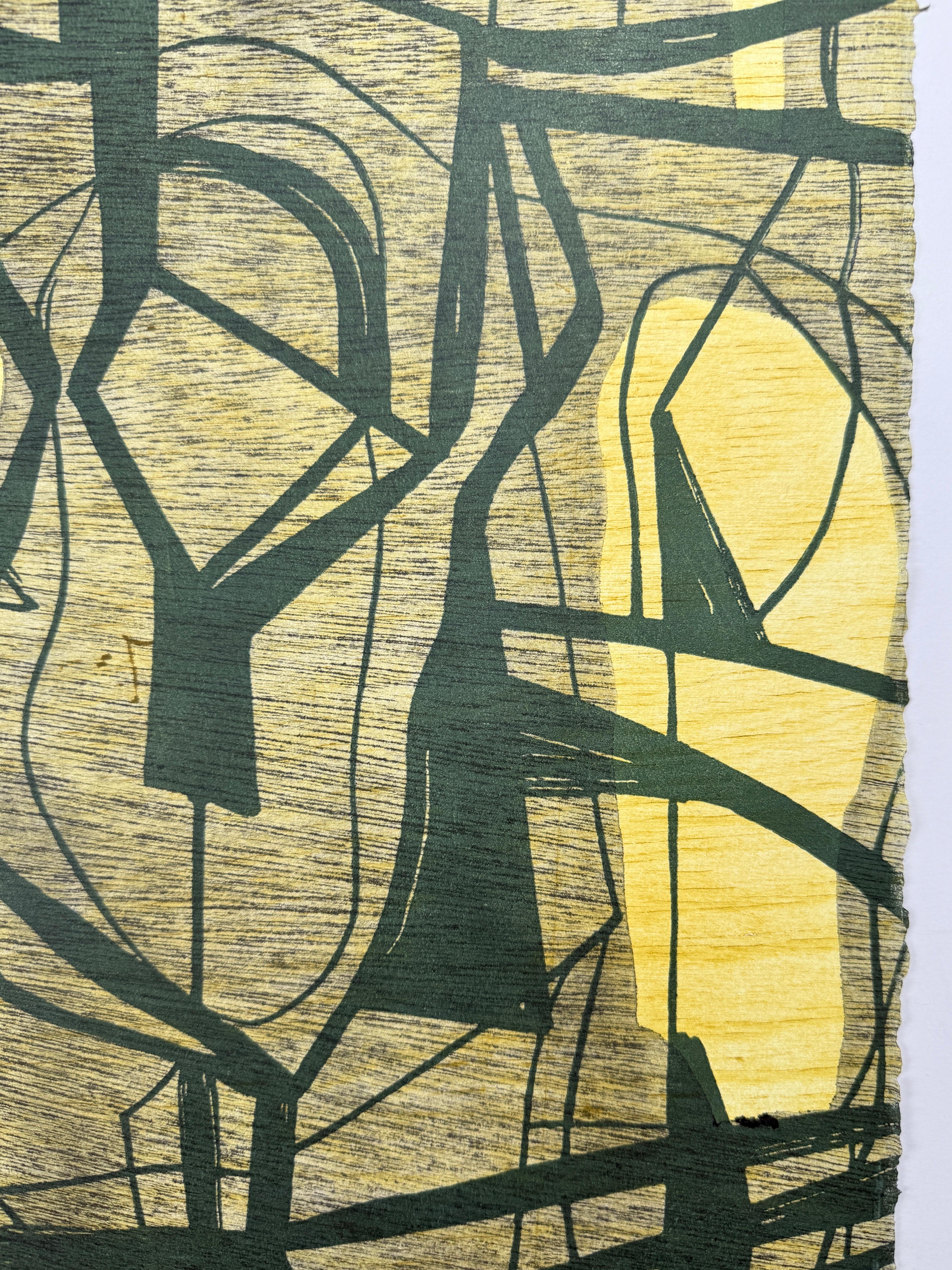 2020 Original Woodcut on 3 Plates 30x44in signed limited edition abstract - Contemporary Print by Gabriel Macotela