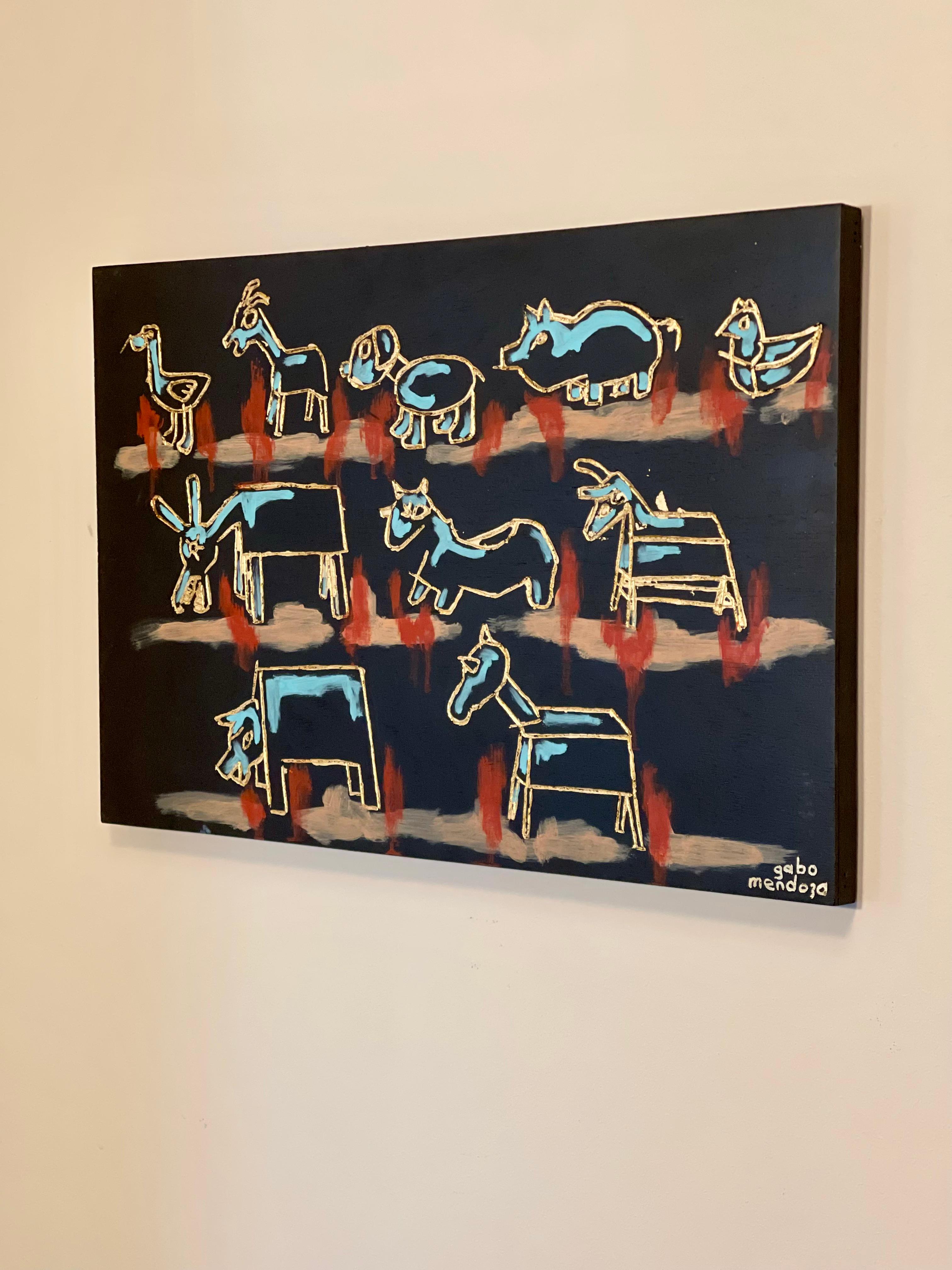 Animals on their Way to the Assembly - Painting by Gabriel Mendoza