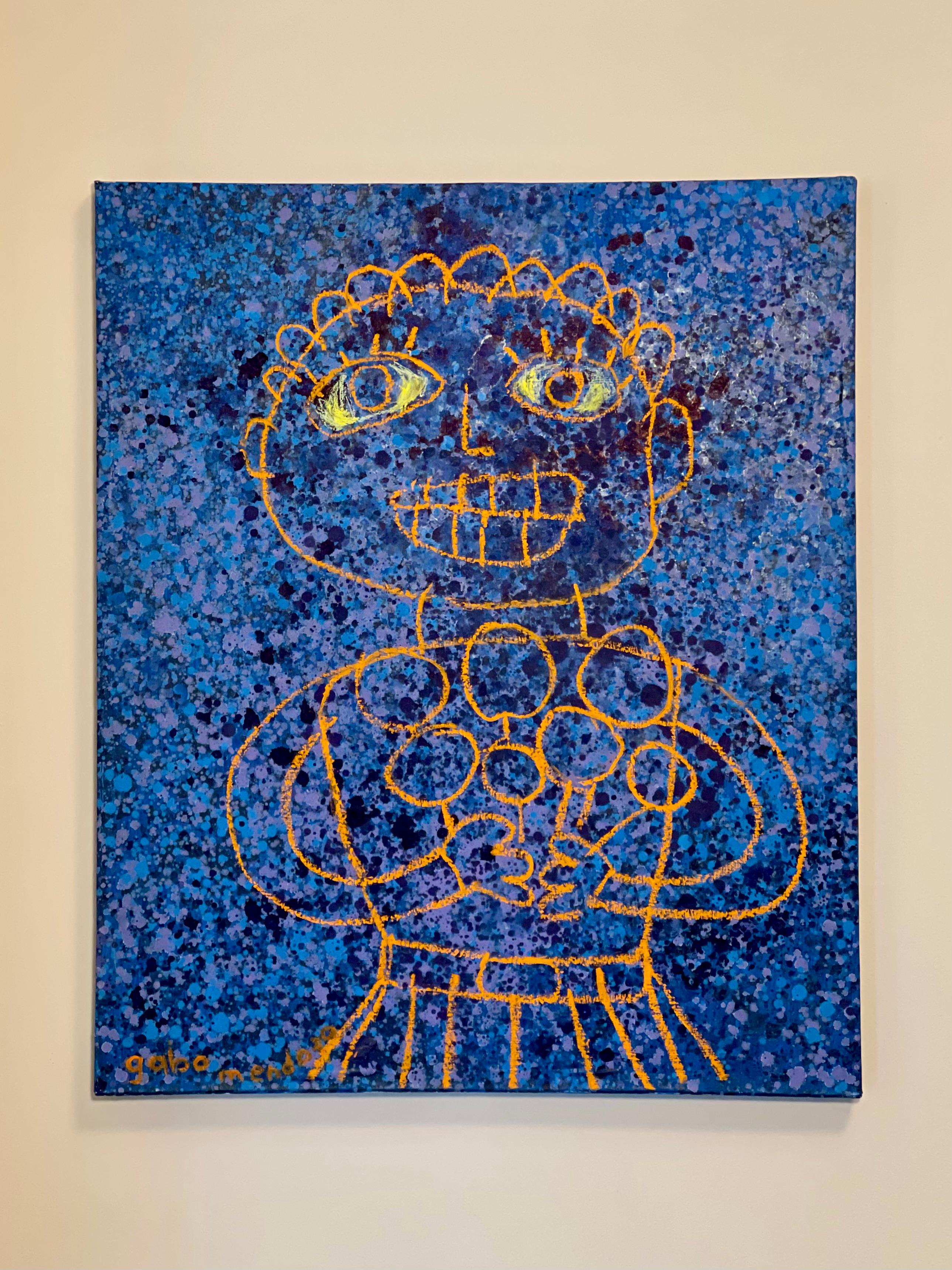 Orangefarbenes Mädchen mit Blumen – Painting von Gabriel Mendoza