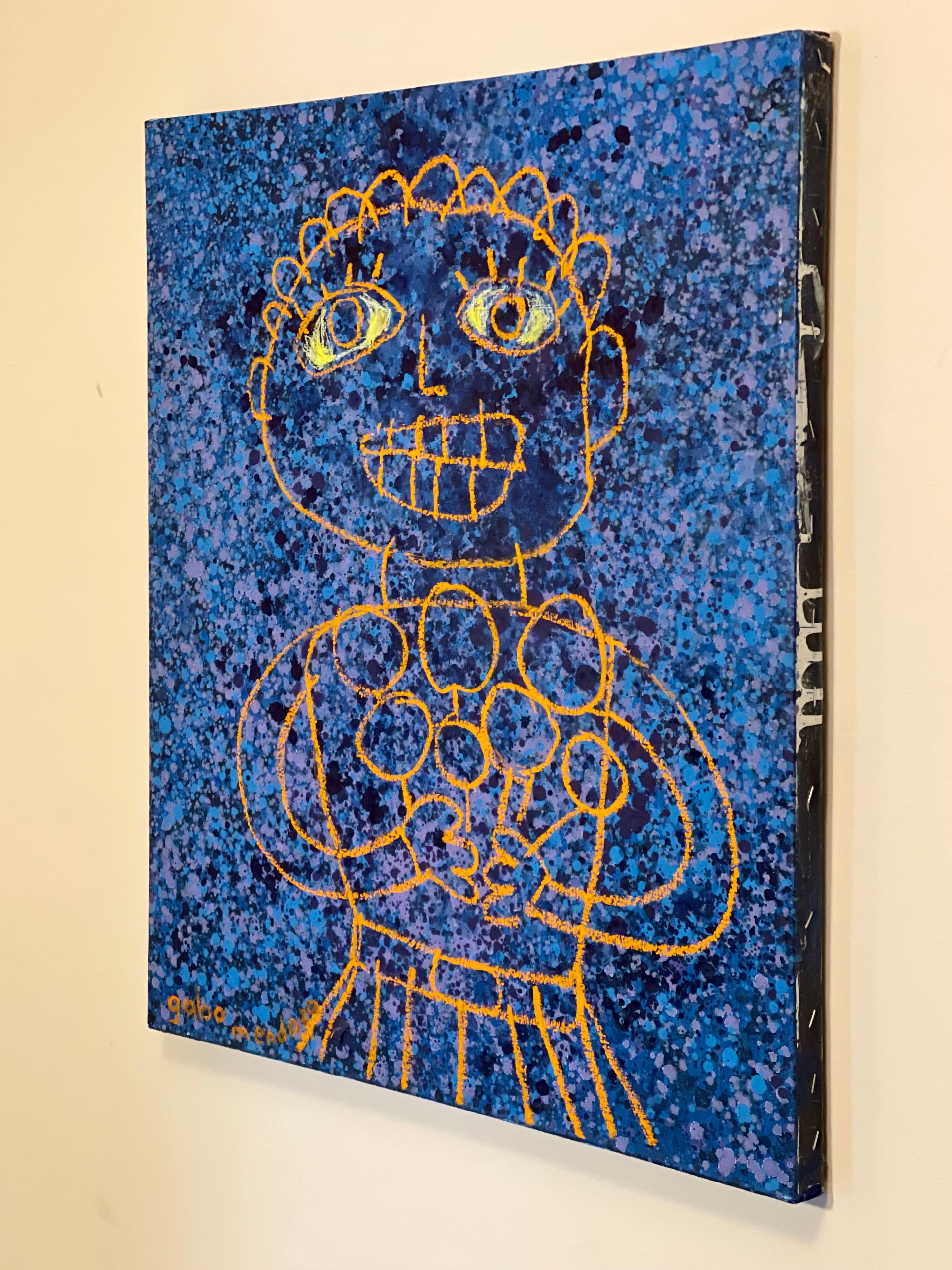 Orangefarbenes Mädchen mit Blumen (Zeitgenössisch), Painting, von Gabriel Mendoza