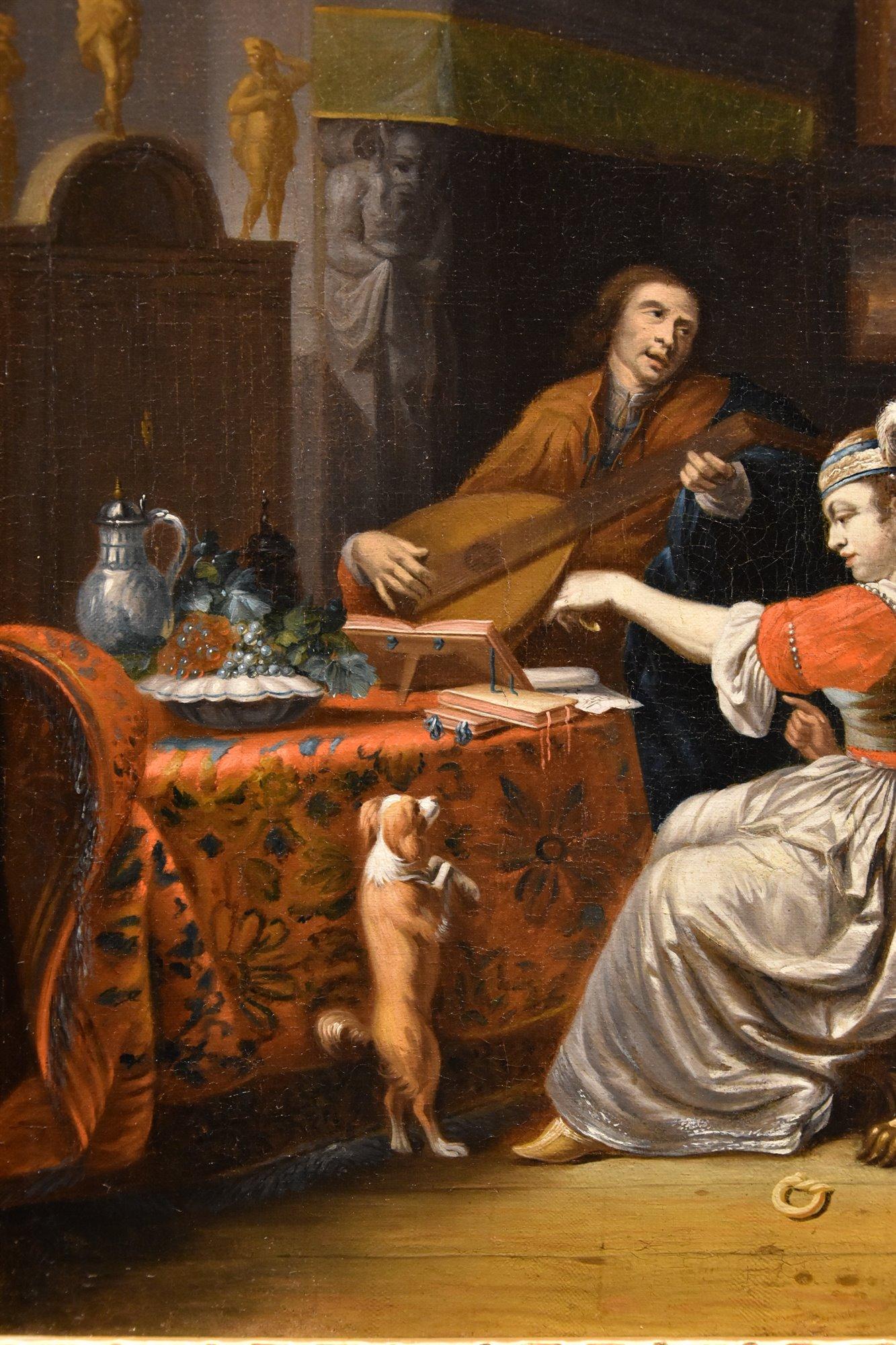 Joueur de luth Musique Metsu 18ème siècle Peinture Huile sur toile Ancien maître Art flamand en vente 5