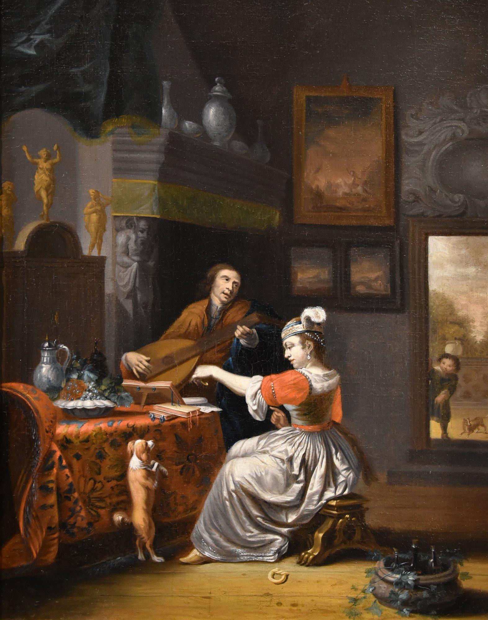 Joueur de luth Musique Metsu 18ème siècle Peinture Huile sur toile Ancien maître Art flamand en vente 6