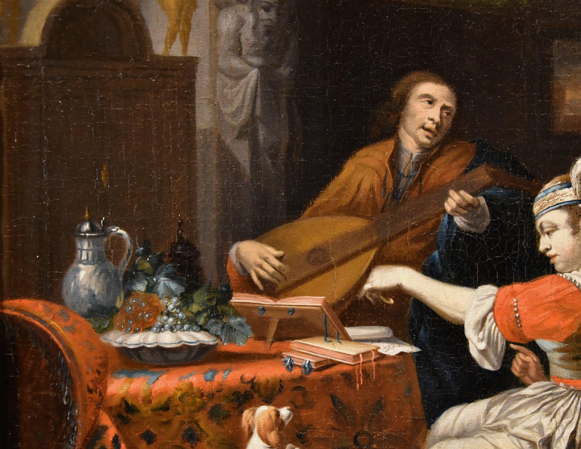 Joueur de luth Musique Metsu 18ème siècle Peinture Huile sur toile Ancien maître Art flamand en vente 8