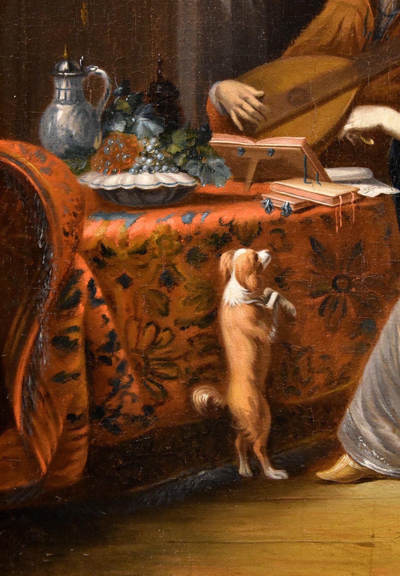 Joueur de luth Musique Metsu 18ème siècle Peinture Huile sur toile Ancien maître Art flamand en vente 10