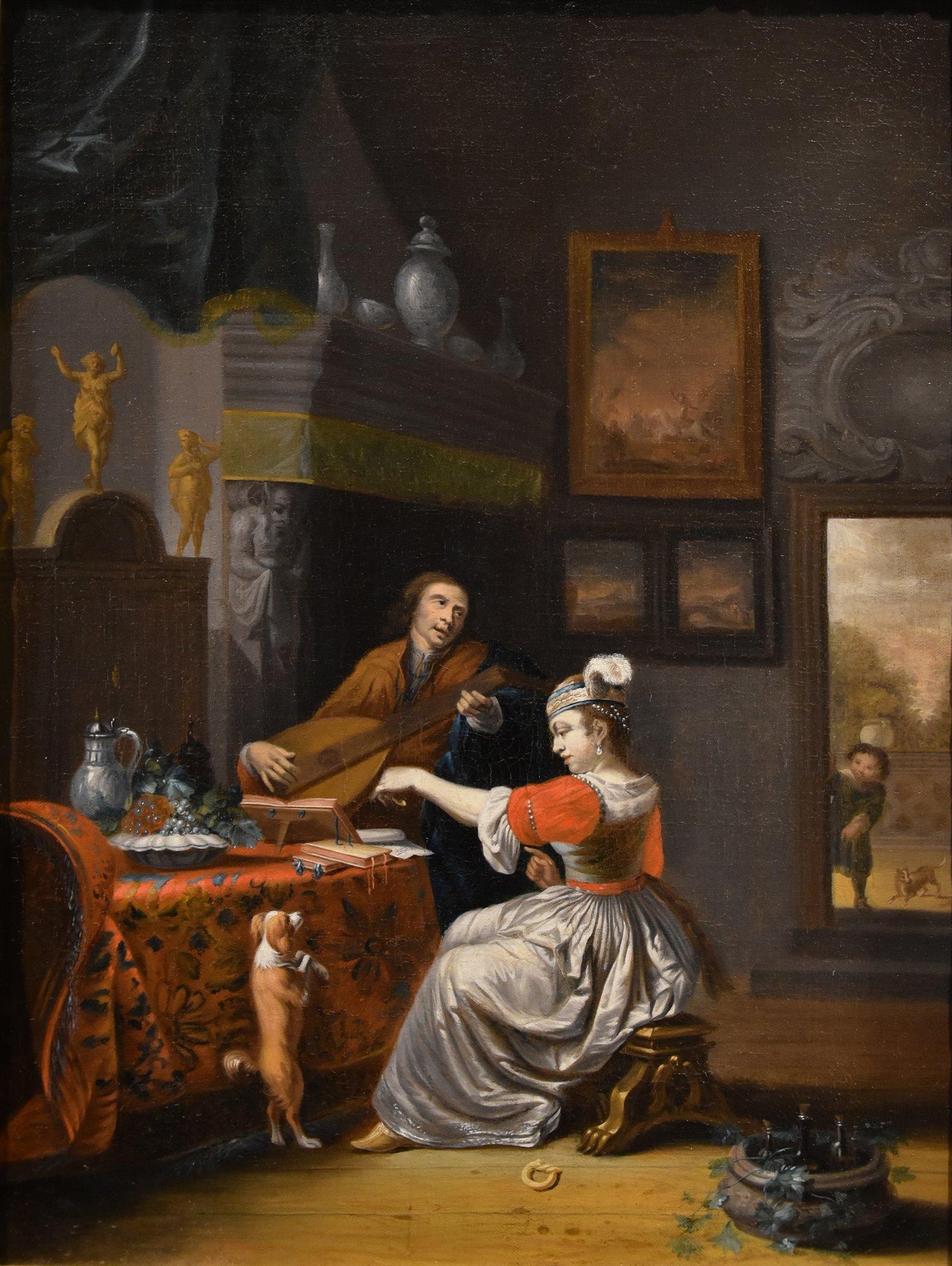Joueur de luth Musique Metsu 18ème siècle Peinture Huile sur toile Ancien maître Art flamand - Painting de Gabriel Metsu (Leiden, 1629 – Amsterdam, 1667)