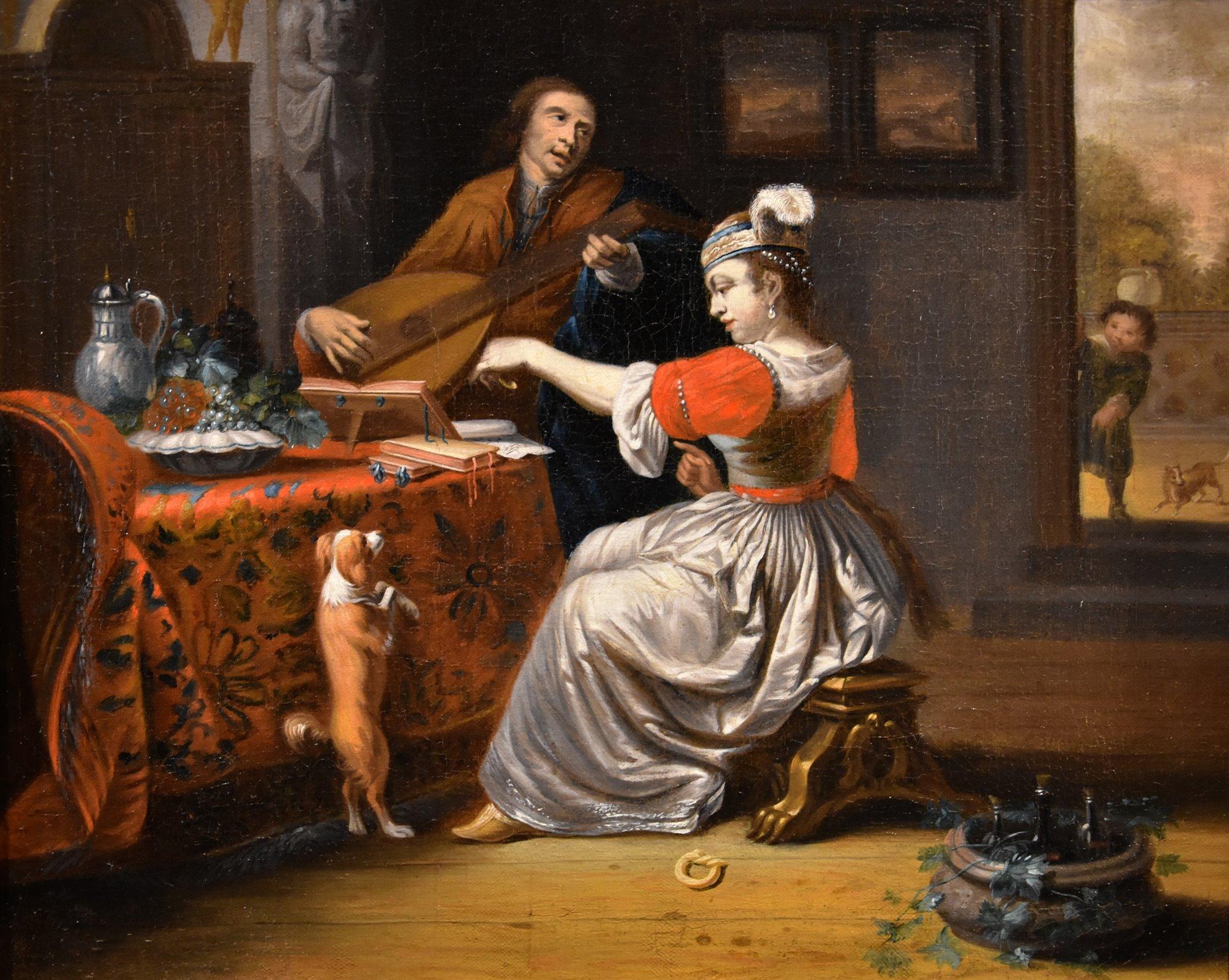 Joueur de luth Musique Metsu 18ème siècle Peinture Huile sur toile Ancien maître Art flamand - Maîtres anciens Painting par Gabriel Metsu (Leiden, 1629 – Amsterdam, 1667)