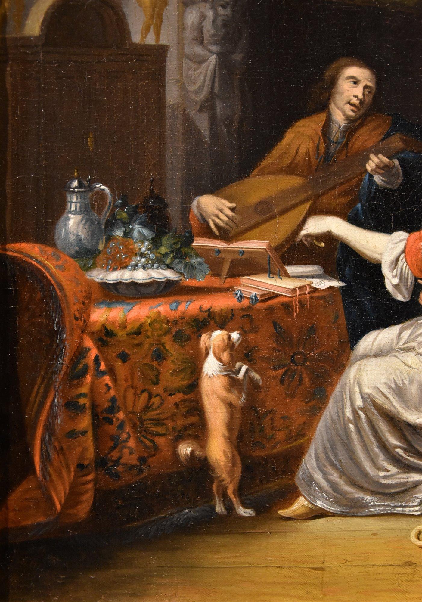 Gabriel Metsu (Leyde, 1629 - Amsterdam, 1667) adepte 

Le joueur de luth  

Première moitié du 18e siècle 

Huile sur toile 61 x 47 cm Encadré 76 x 61 cm  

Cette peinture de grande qualité appartient à un genre très apprécié des collectionneurs de