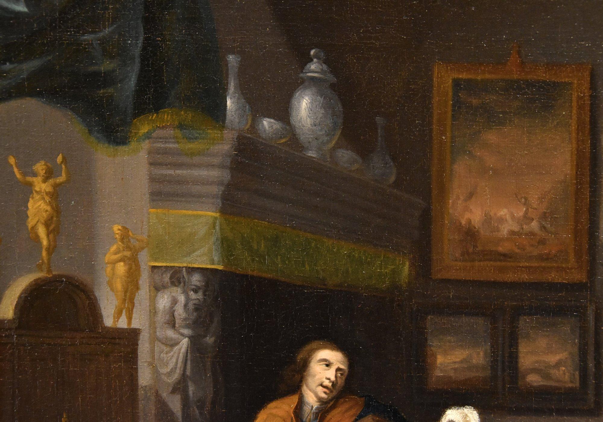 Joueur de luth Musique Metsu 18ème siècle Peinture Huile sur toile Ancien maître Art flamand en vente 2