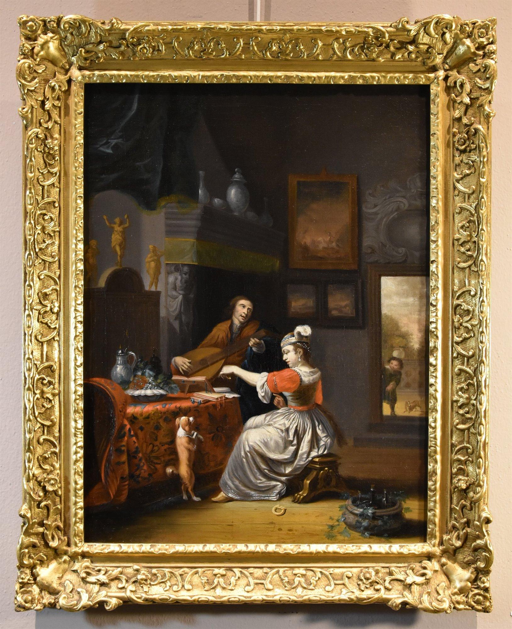 Joueur de luth Musique Metsu 18ème siècle Peinture Huile sur toile Ancien maître Art flamand