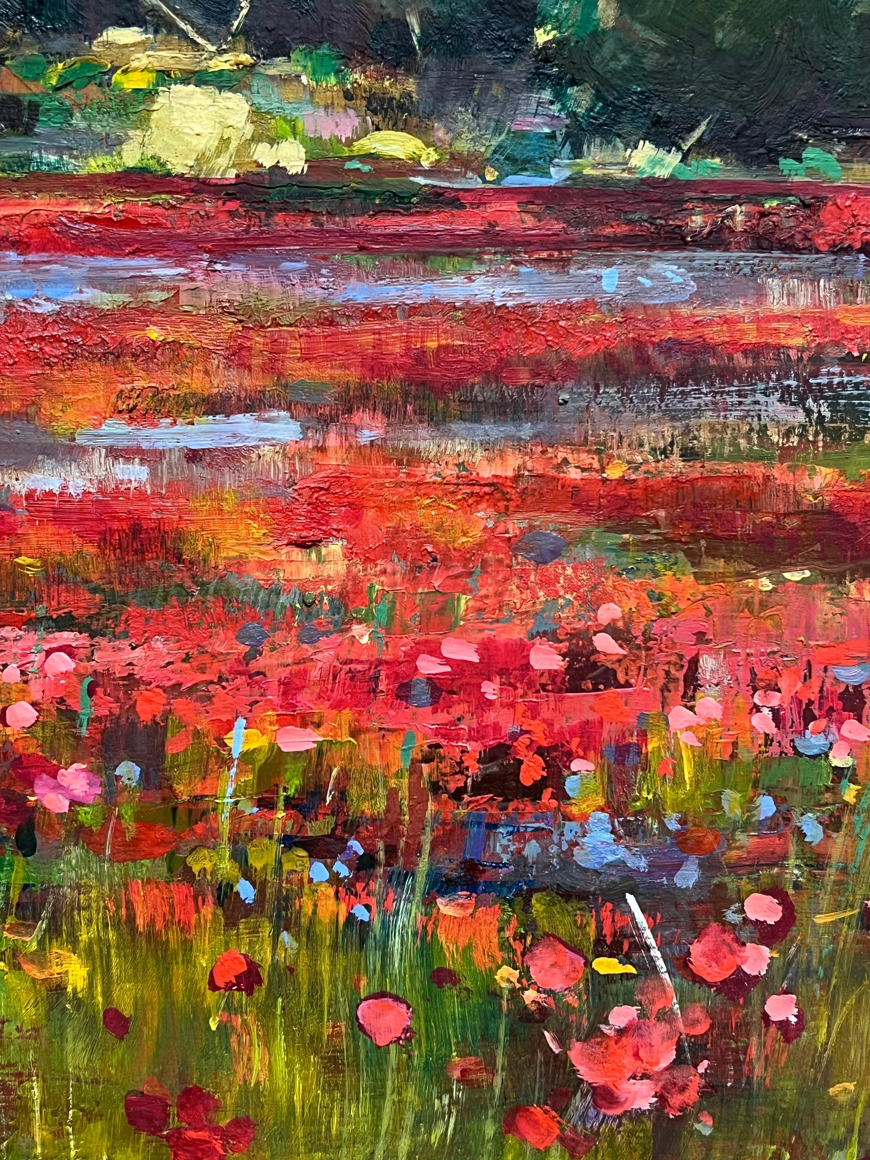 Gran óleo francés postimpresionista Campos de amapolas en Provenza en venta 1
