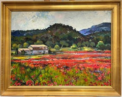Large French Post Impressionist Oil Painting Poppy Fields in Provence