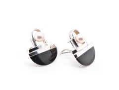 Gabriel Ofiesh 14 Karat White Gold Cultured Akoya Pearl and Onyx Earrings