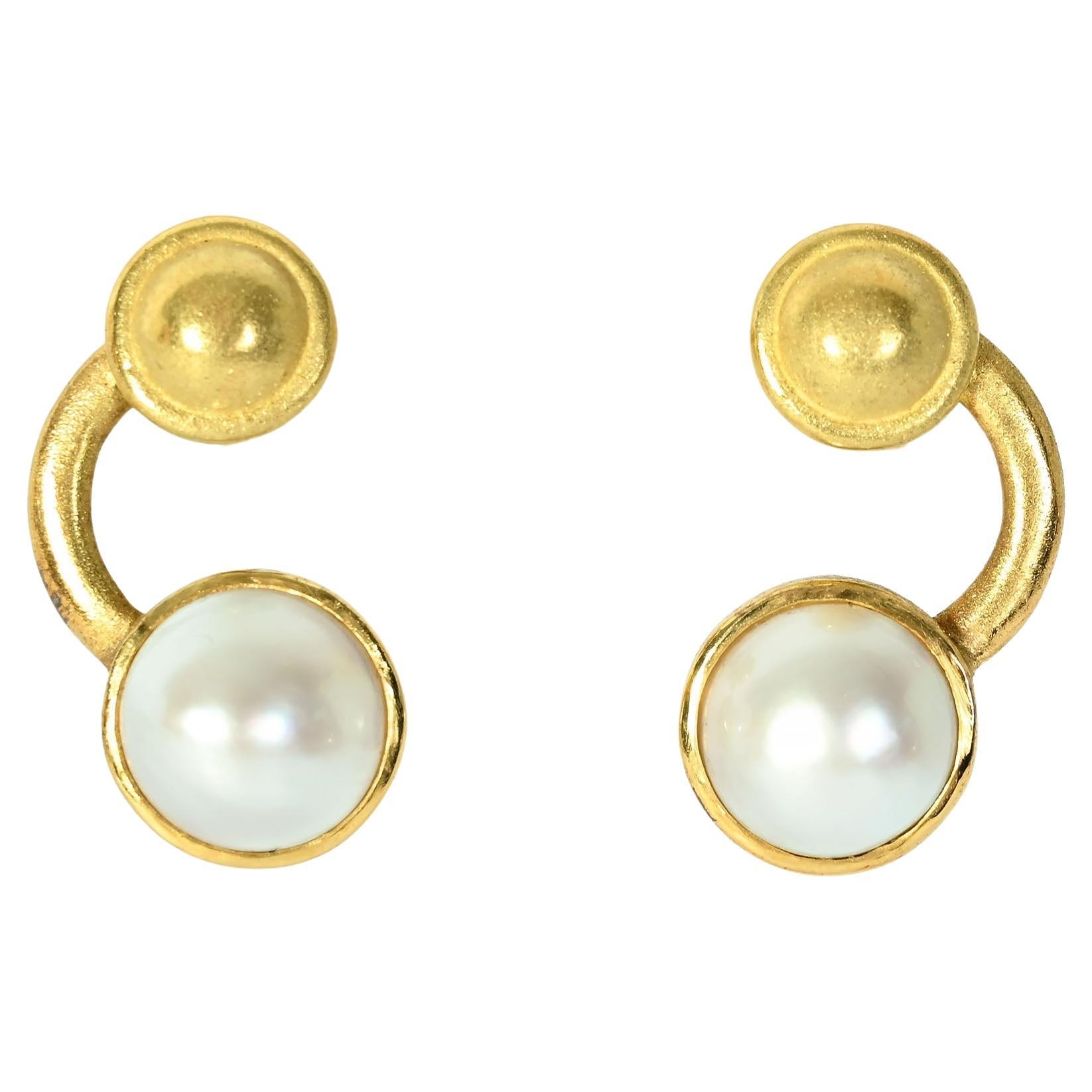 Gabriel Ofiesh Gold and Pearl Earrings For Sale