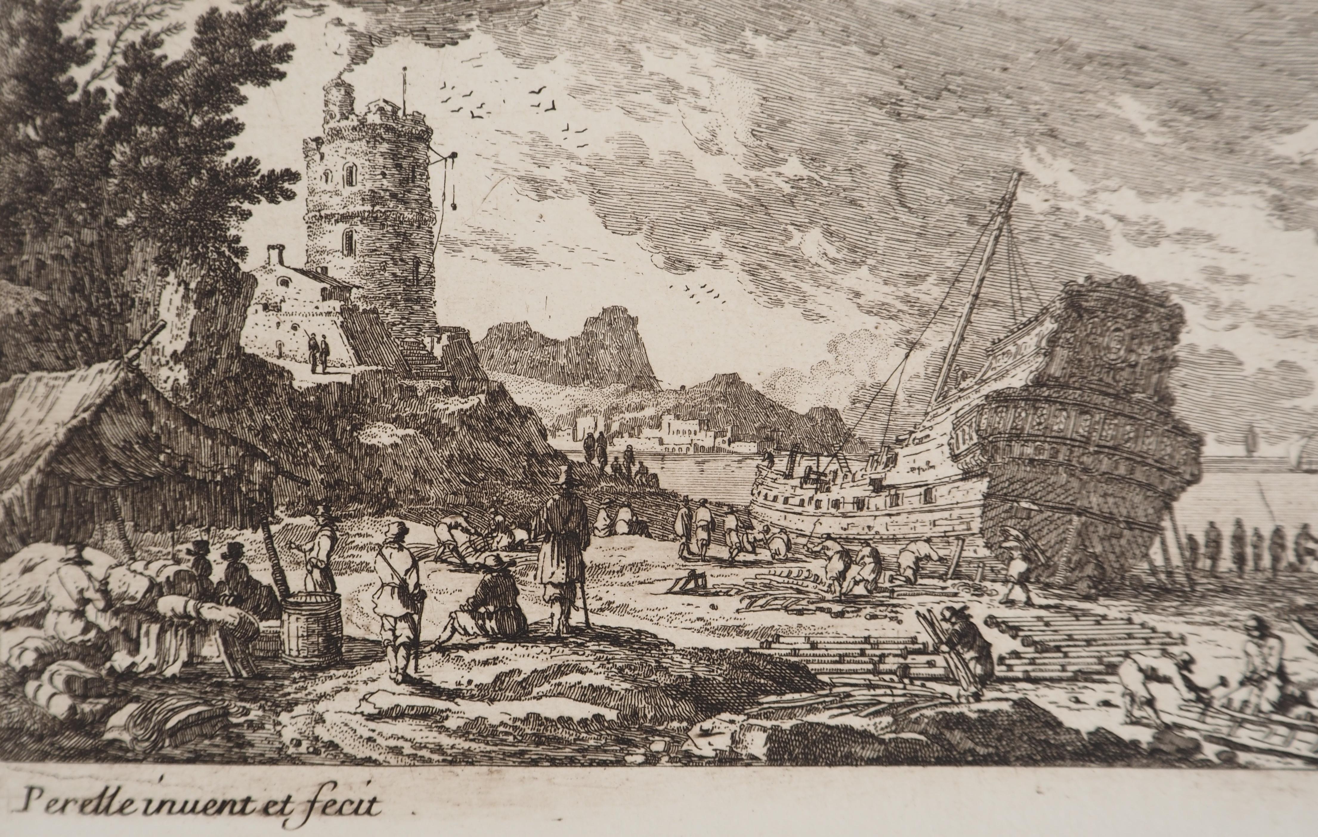 Building a Ship - Original etching - Gray Figurative Print by Gabriel Perelle