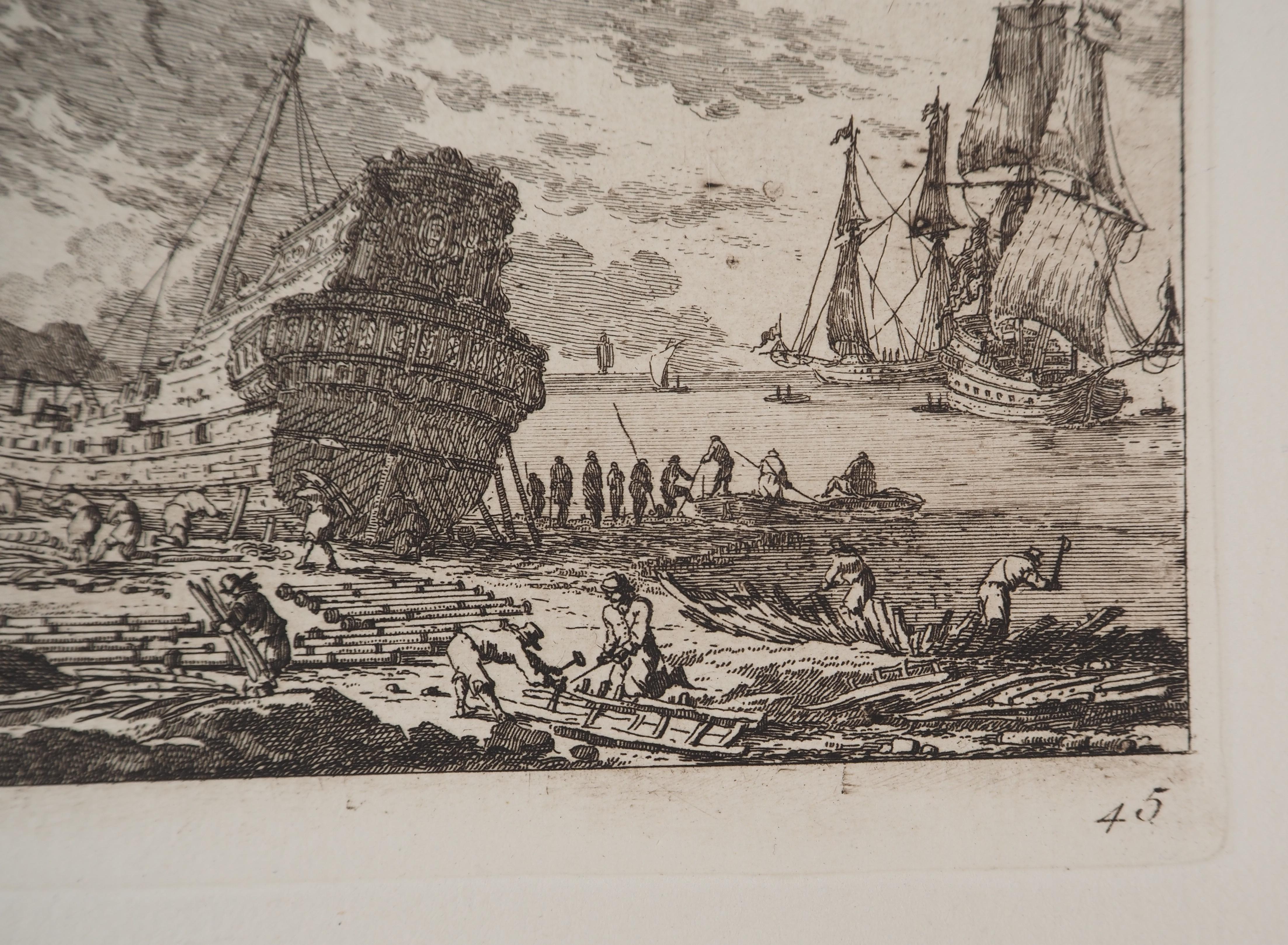 Building a Ship - Original etching For Sale 1