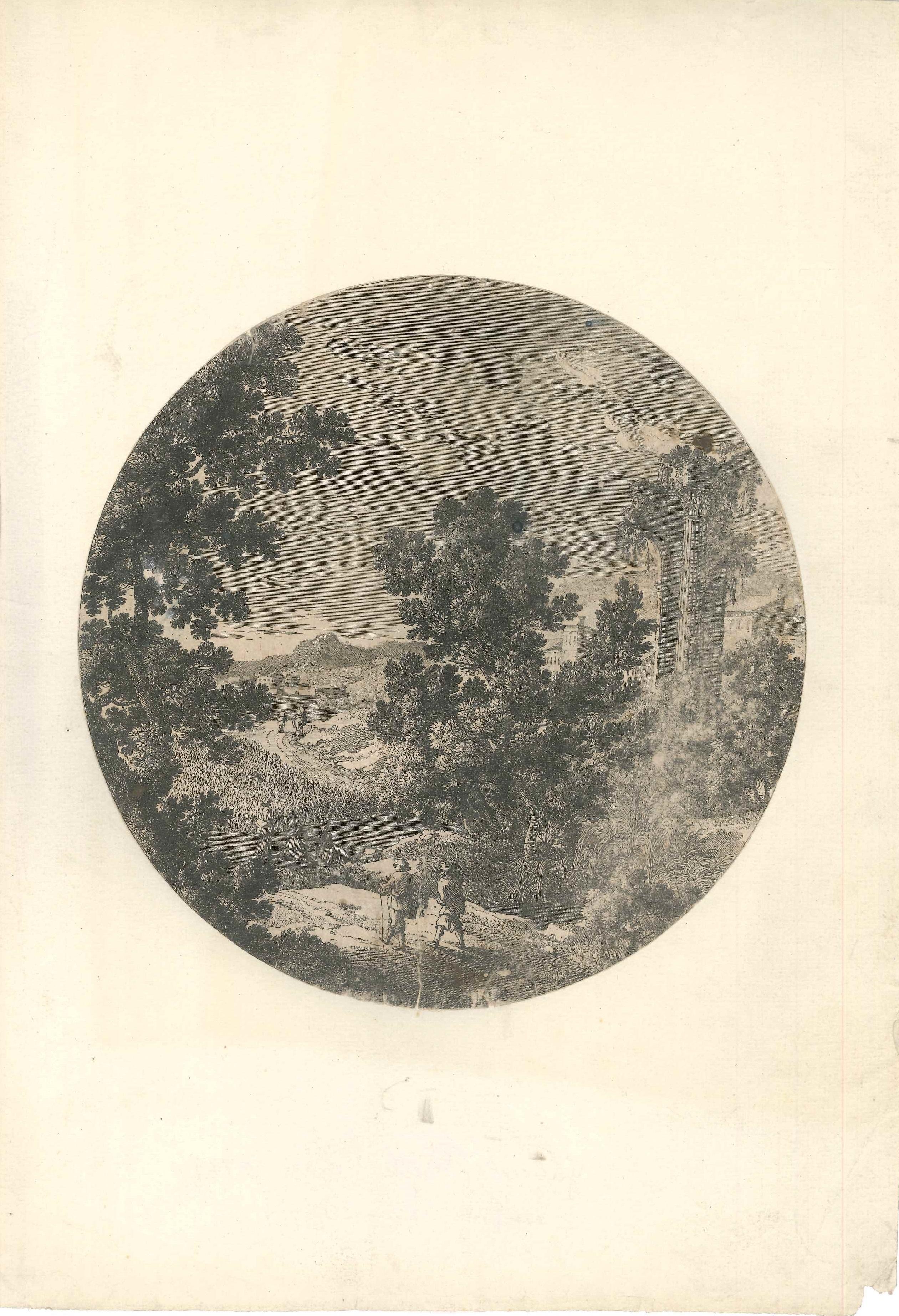 Gabriel Perelle Landscape Print – Crossing the Fields - Original Etching by G. Perelle - Mid 17th Century