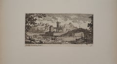 Paesaggio con ponte e pescatori - Acquaforte originale