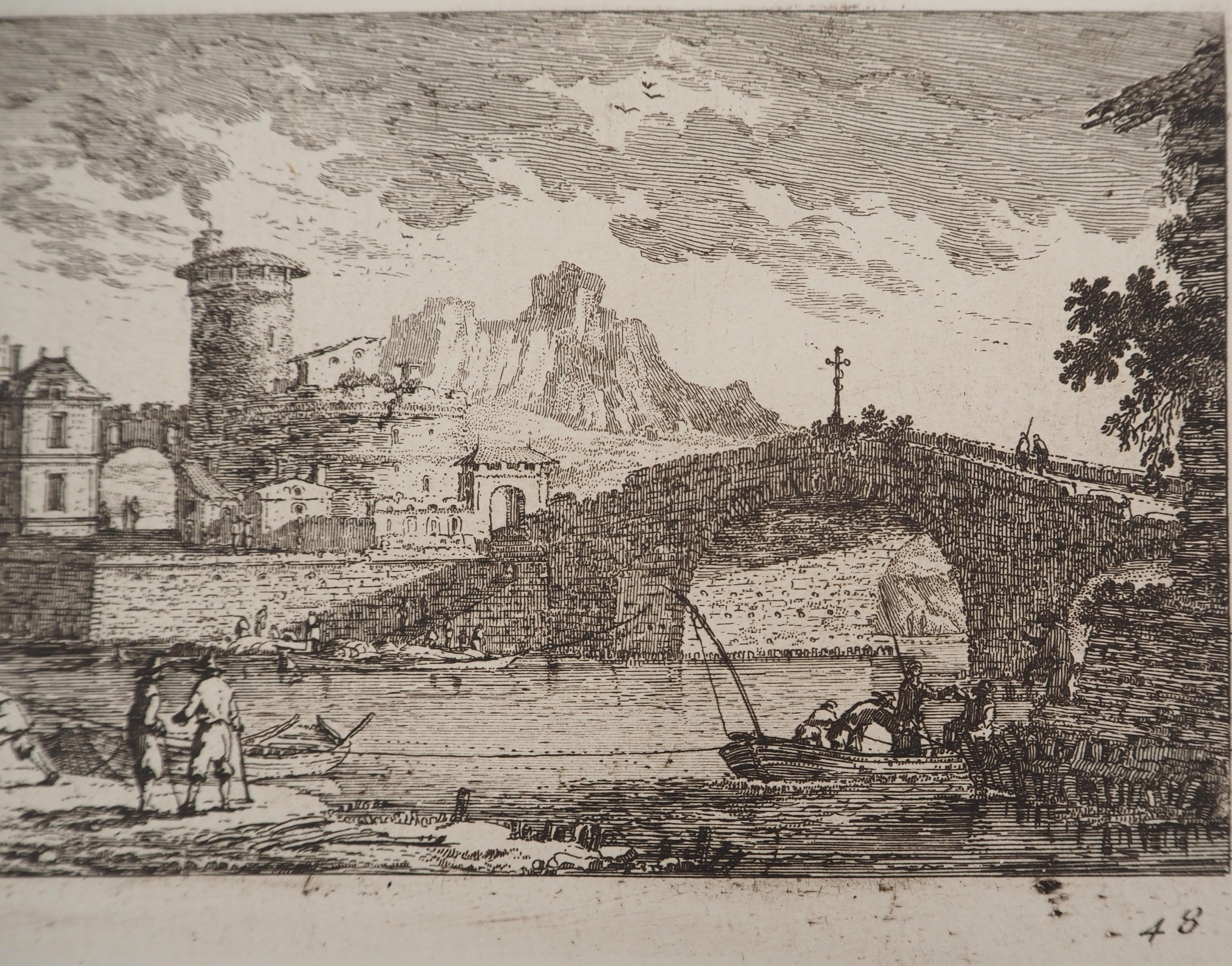 PERELLE Family (17th Century)
Landscape with a Bridge and Fishermen

Original Engraving
Signed in the plate
On laid paper, 15.5 x 28 cm

INFORMATION: This family of artists, led by Gabriel, the father, and his sons Adam and Nicolas, produced a