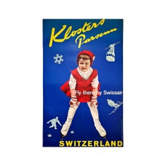 Vintage Original poster from 1958 Kloster Parsenn Switzerland Tourism SwissAir