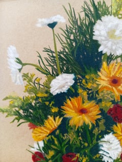 Bouquet floral dans un vase rose, dessin original, nature morte contemporaine