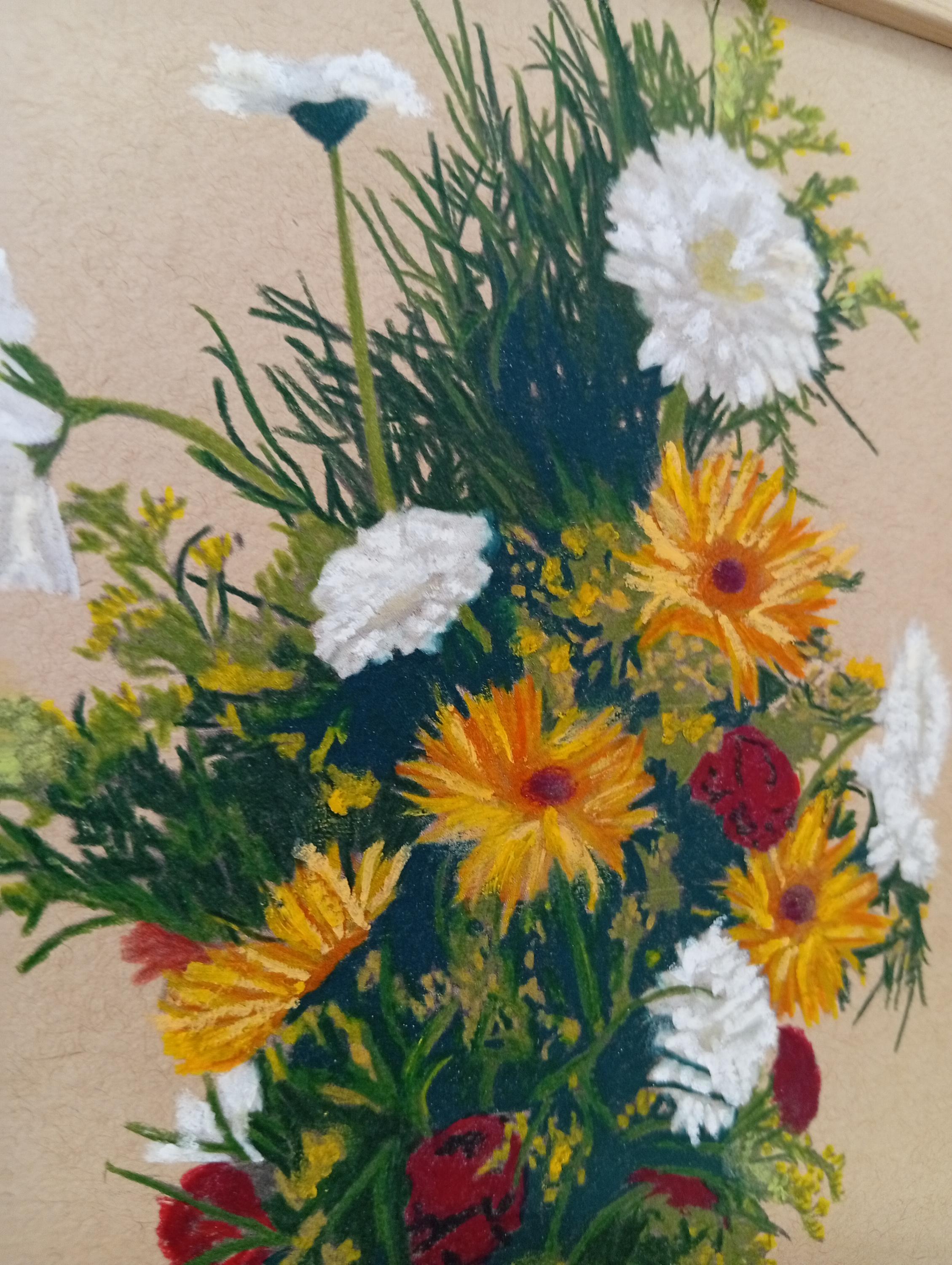 Blumenstrauß in einer rosa Vase, Originalzeichnung, Zeitgenössisches Stillleben im Angebot 2