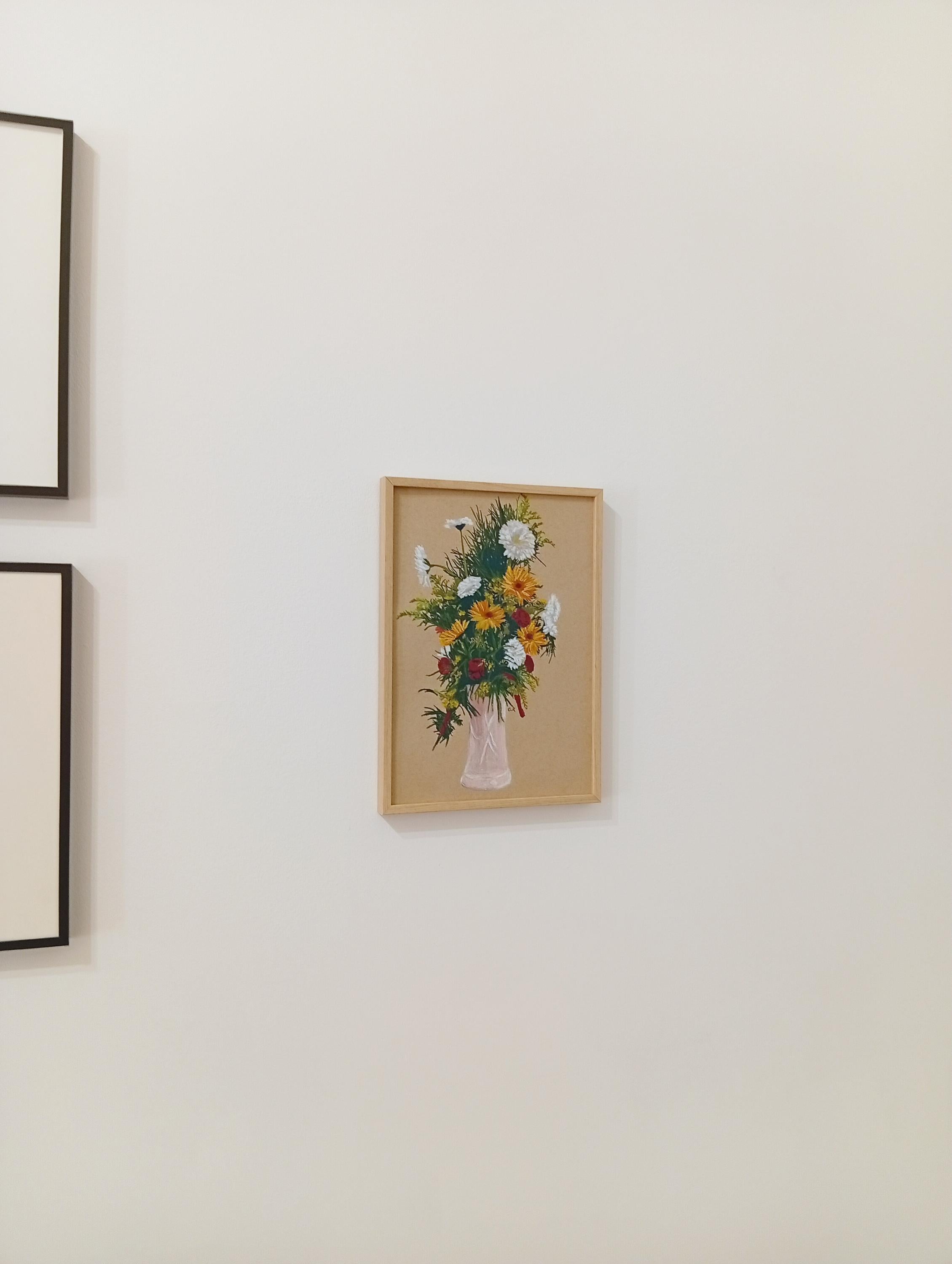 Blumenstrauß in einer rosa Vase, Originalzeichnung, Zeitgenössisches Stillleben im Angebot 4